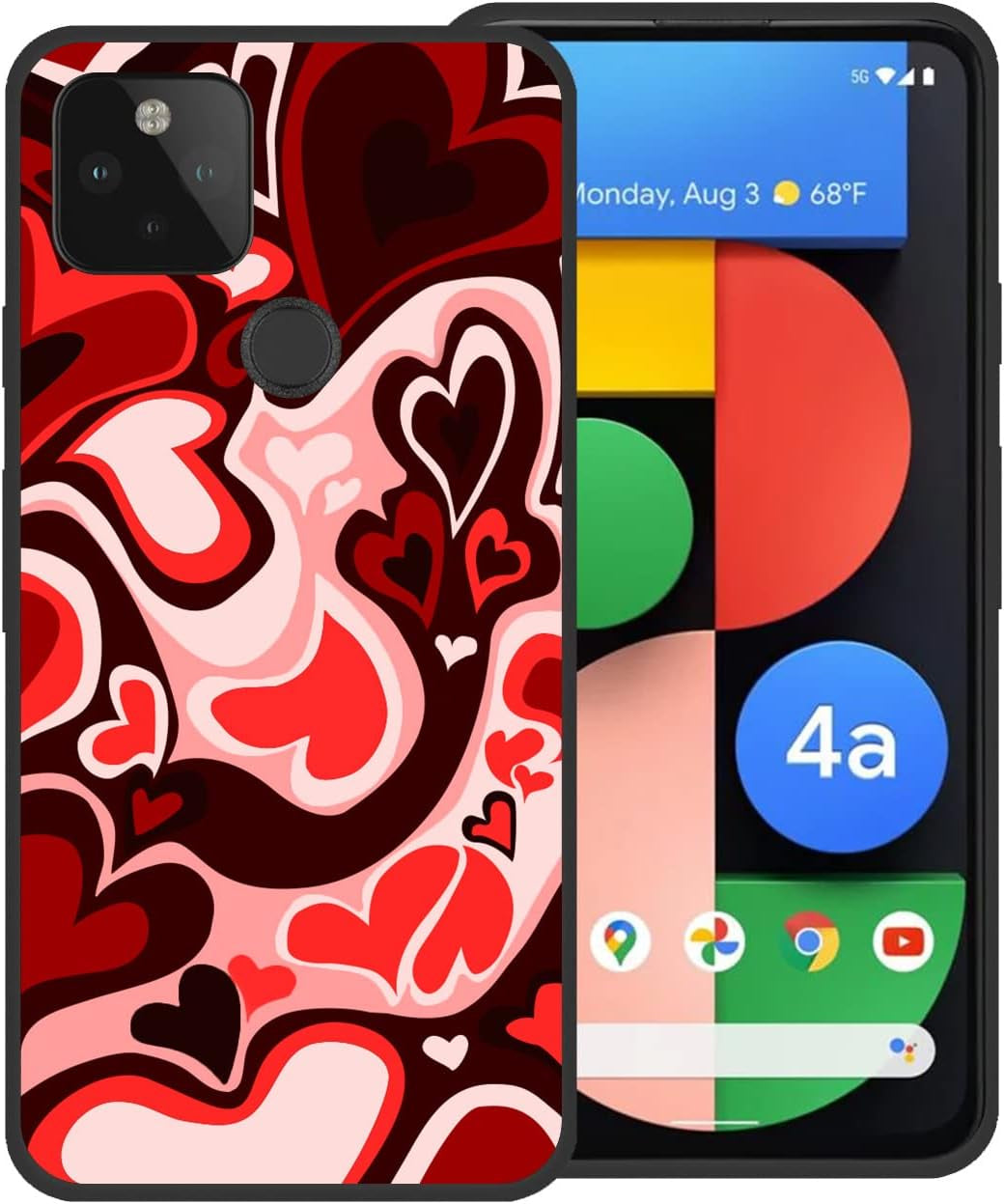 Zaztify Phone Case for Google Pixel 4A 5G, Lovely Irregular Brown Love Heart Khaki Lovecore Aesthetic Cute Shockproof Protective Anti-Slip Thin Soft Cover Shell  zaztify Red Black Lovecore  
