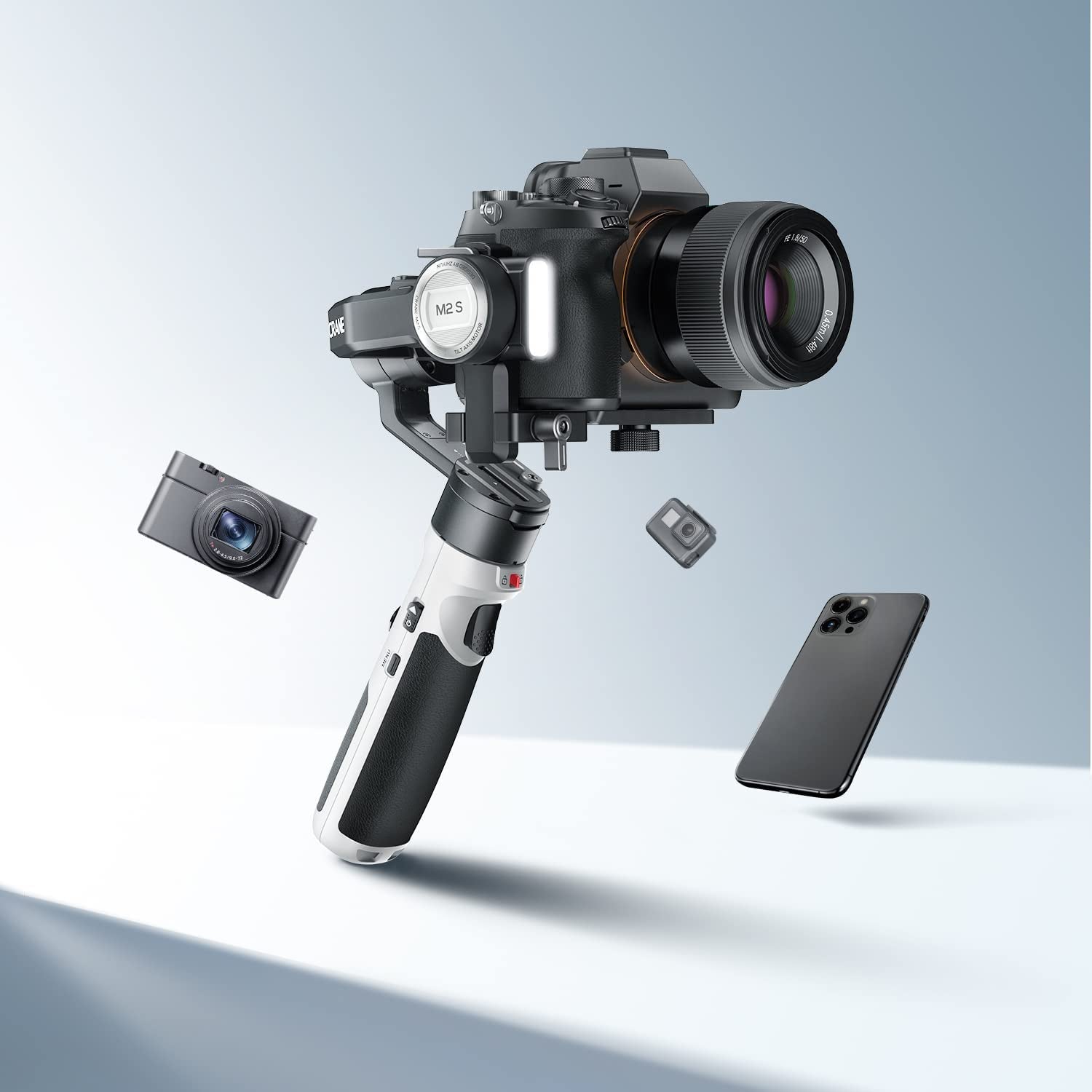 Zhiyun Crane M2S Camera Gimbal 3-Axis Handheld Video Stabilizer for Mirrorless Camera,Action Camera,Smartphone,For Sony A6000,A6300,A6500,For Gopro Hero 10/9/7,For Iphone 13 Pro Max Mini 12 11  zhi yun   