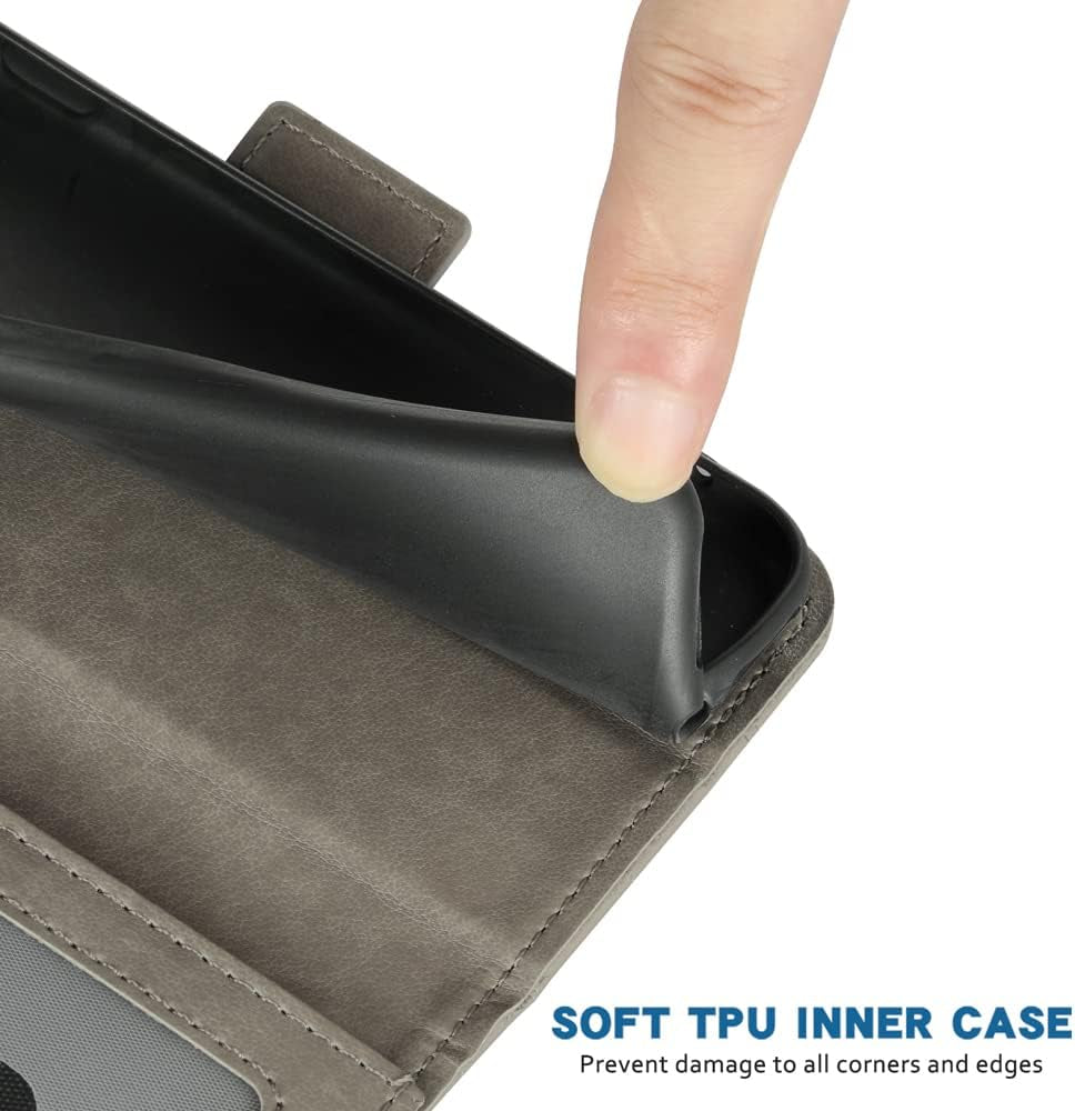 WWAAYSSXA Compatible with Oneplus Nord N100 Wallet Case Wrist Strap Lanyard Leather Flip Card Holder Cell Accessories Phone Cover for One plus N 100 4G 1 plus 1Plus One+ 1+ 100N Women Men Grey  WWAAYSSXA   