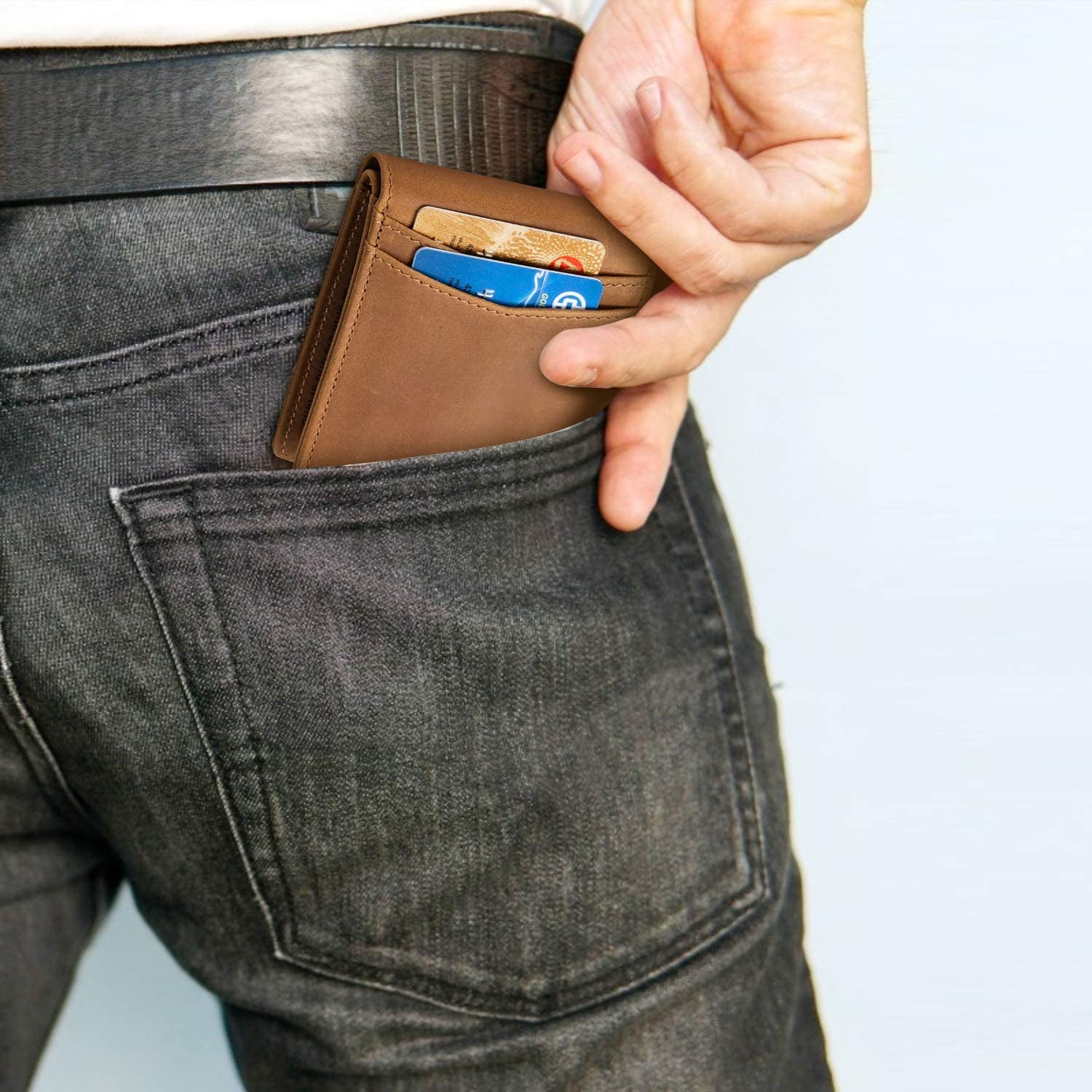 Airtag Wallet Case Leather Bifold Wallet for Air Tag GPS Tracker RFID Slim Front Pocket Wallet for Men (Leather Bifold Wallet)  Fundykee   