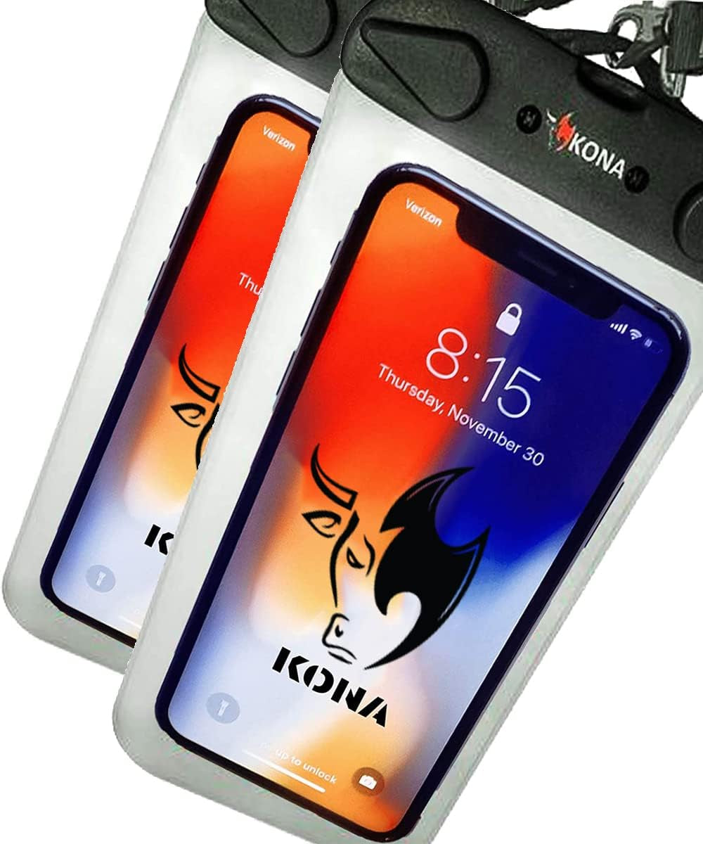 Kona Submariner Floating Waterproof Case - Universal Phone Pouch Compatible for Iphone 14 13 12 Pro Max XS plus Samsung Galaxy S22 Cell Phones up to 7.5", IPX8 Cellphone Dry Bag for Vacations - 2 Pack  Nickles Arcade LLC   