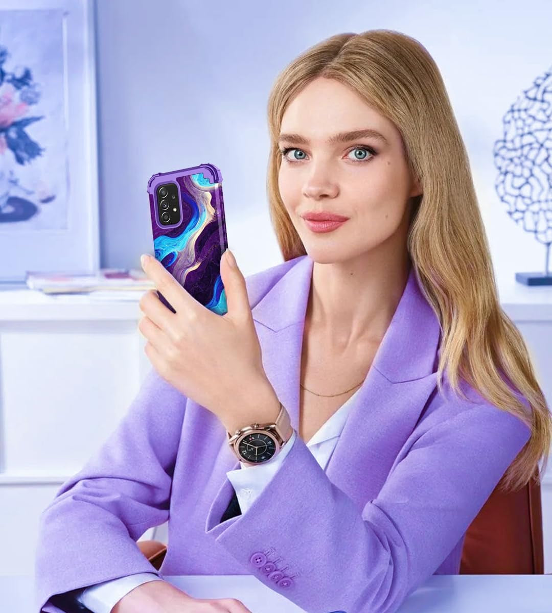Hocase for Galaxy A53 5G Case, Heavy Duty Shockproof Protection Soft Silicone Rubber Bumper+Hard Plastic Hybrid Protective Case for Samsung Galaxy A53 5G (6.5" Display) 2022 - Blue Purple Marble  Hocase   