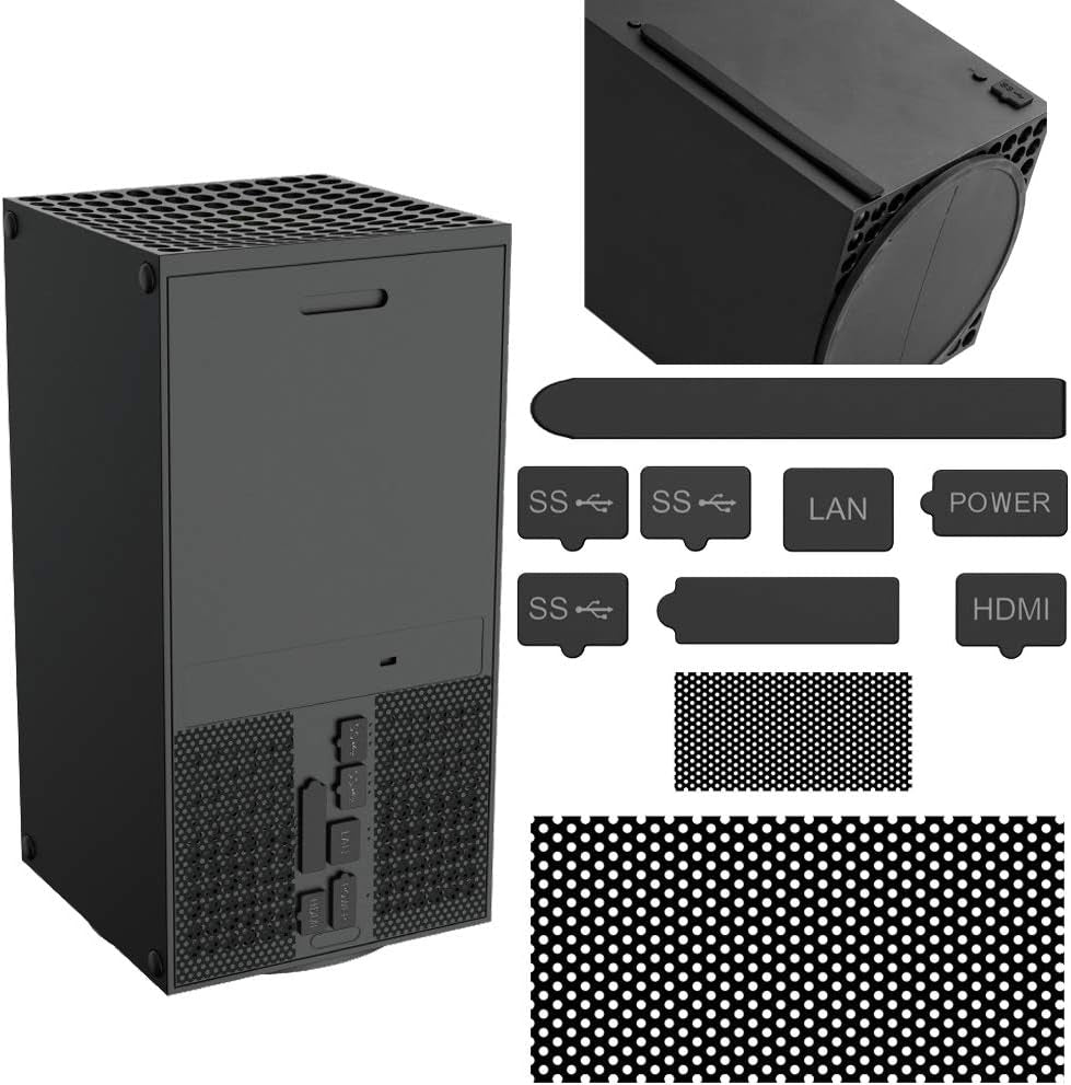 GOTRUTH Series X 8 Silicone Dust Plugs and 2 PVC Meshs Set,Usb HDMI LAN Power Cd-Driver Interface Anti-Dust Cover Dustproof Plug for Xbox Series X Console Accessories-10Pcs (Xbox Series X, Black)  wds   