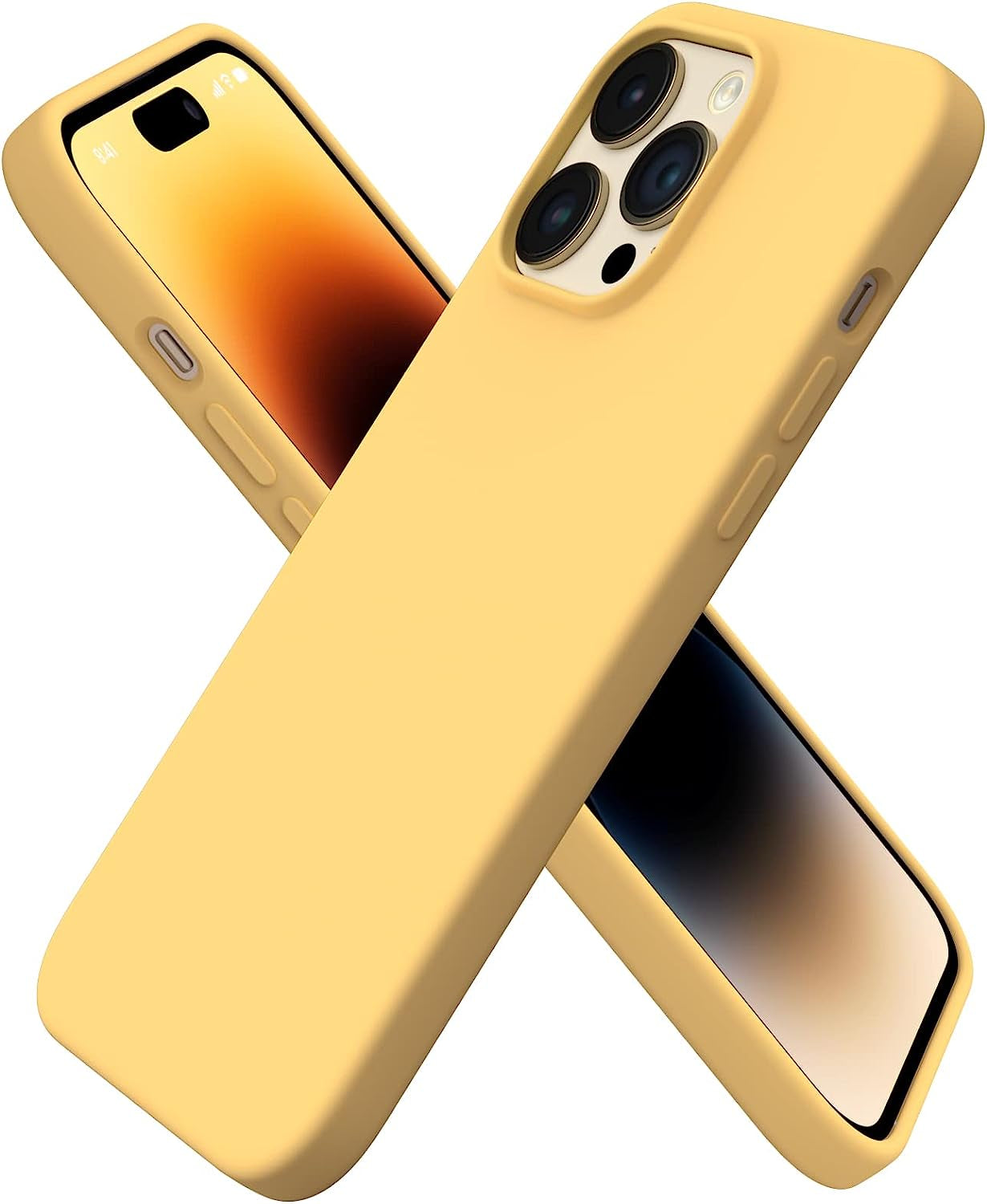 ORNARTO Compatible with Iphone 14 Pro Max Case 6.7, Slim Liquid Silicone 3 Layers Full Covered Soft Gel Rubber Phone Case Protective Cover with Microfiber Lining 6.7 Inch-Baby Yellow  ORNARTO Sunglow  