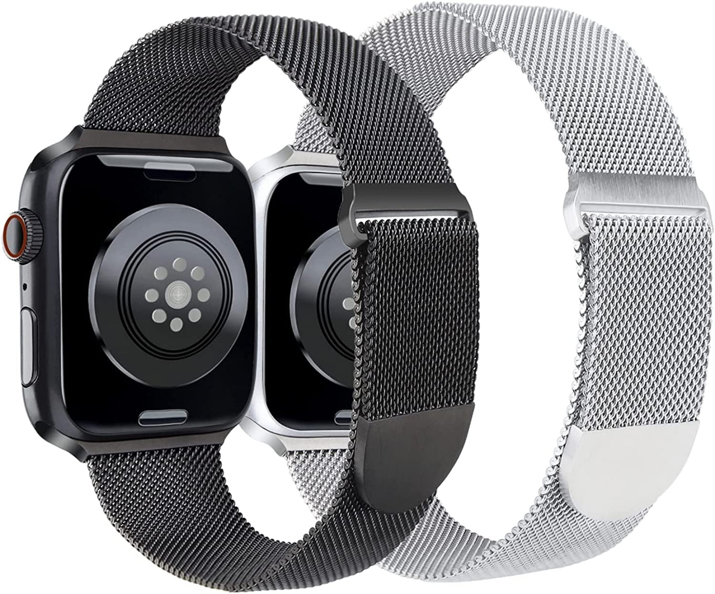 ASOTC Metal Band Compatible with Apple Watch Bands 40Mm 38Mm 41Mm 45Mm 44Mm 42Mm 49Mm for Women Men, Stainless Steel Milanese Mesh Loop Magnetic Wristbands for Iwatch Series 8 7 6 5 4 3 2 1 SE Ultra  ASOTC Black/Silver 42mm/44mm/45mm/49mm 