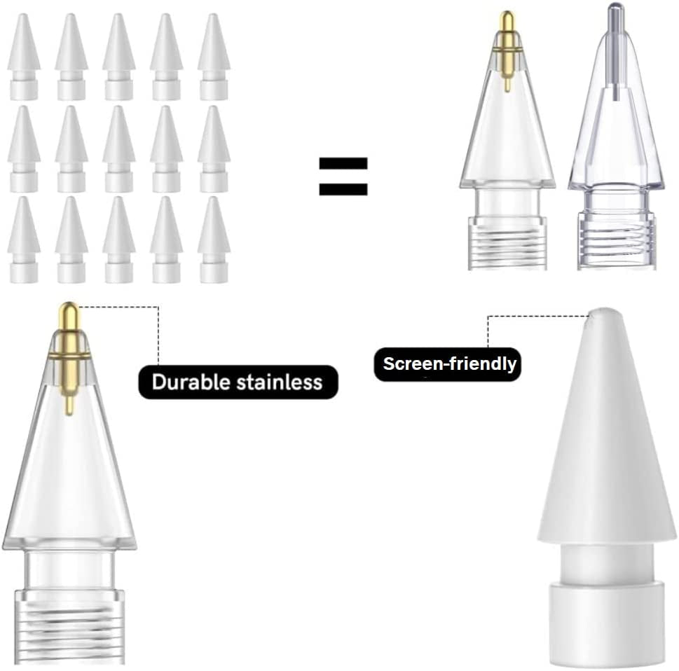 Compatible with Upgraded [Pen like ] Pencil Tips Fits for Apple 2Nd 1St Gen Ipad Pro Pencil, Replacement Ipencil Nibs for Ipad Pro Pencil,No Wear Out Fine Point Precise Control Resistance White&Clear  LOVE MEI   