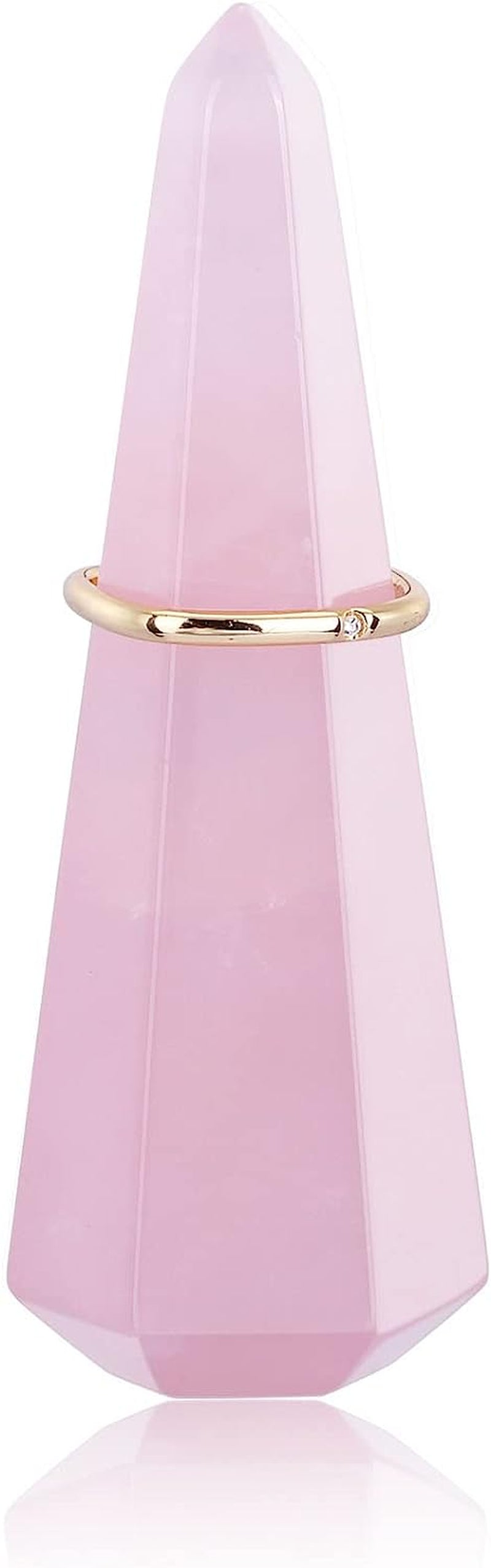 Jovivi Crystal Ring Holder Tower Natural Rose Quartz Crystal Stone Jewelry Ring Display Holder Hexagon Prism Shaped Decorative Wedding Ring Display Stand Finger Ring Storage  Jovivi   