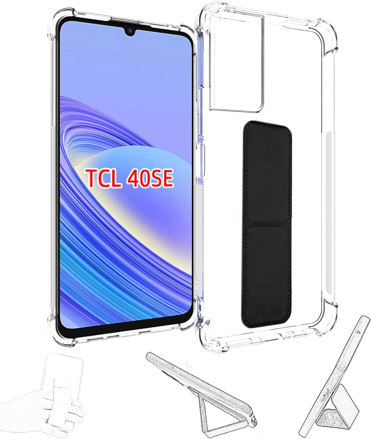 Jioeuinly for Sony Xperia 1 V Case Compatible with Sony Xperia 1 V Phone Case Cover [Adhesive Folding Support] [Shockproof Protection] Clear  jioeuinly Tcl 40 T/Xl/Se  