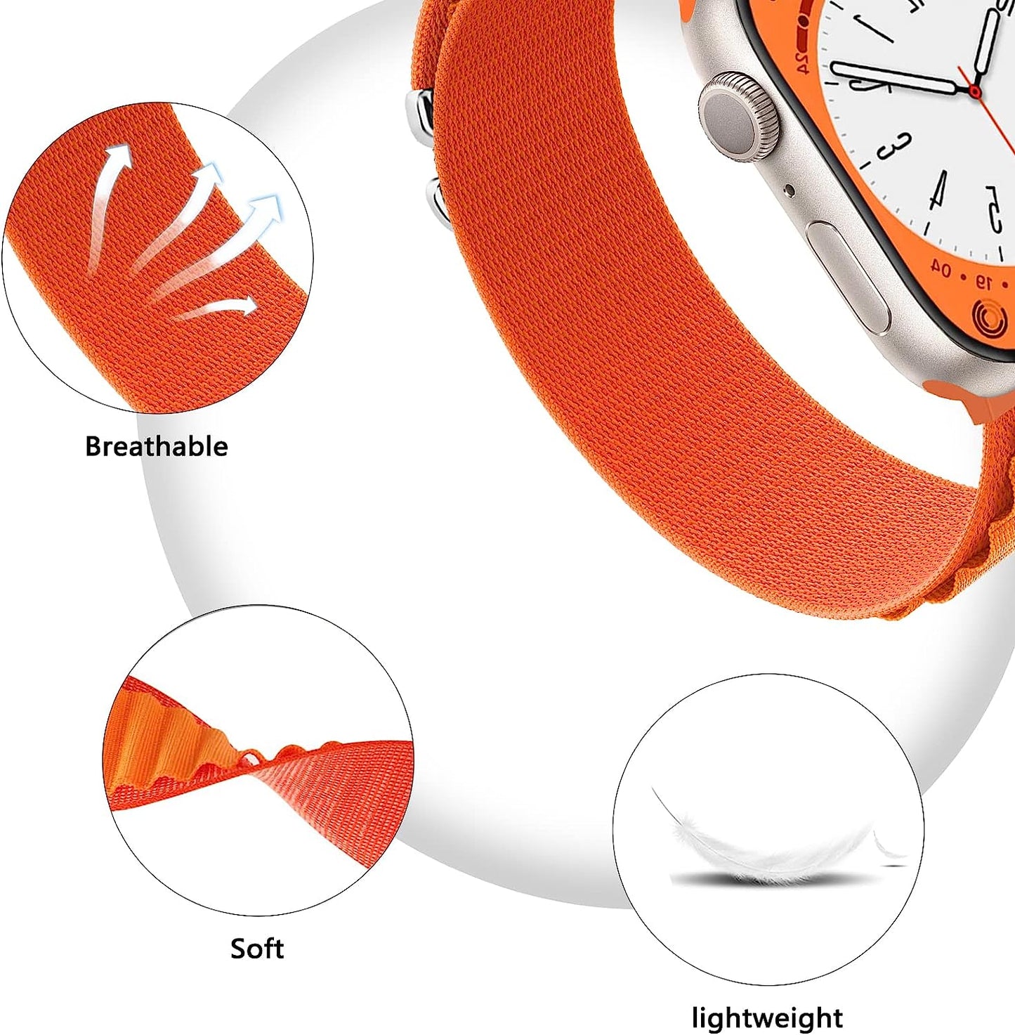 4 Pack Alpine Loop Nylon Band Compatible with Apple Watch Band 42Mm 44Mm 45Mm 49Mm Women Men, Adjustable with Metal G-Hook Strap for Iwatch Ultra Series SE 8/7/6/5/4/3/2/1,Black/Orange/Starlight/Green  FnKer   