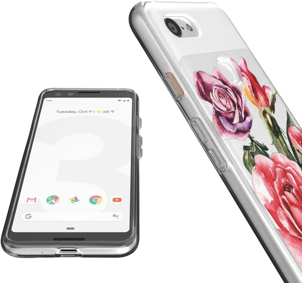 Toik Slim TPU Phone Case for Google Pixel XL 2 XL 3 XL 3A XL 4 XL 2019 Protective Gift Luxury Lightweight Girly Flowers Women Rose Design Flexible Floral Print Silicone Clear Anemone Cover Red  Toik   