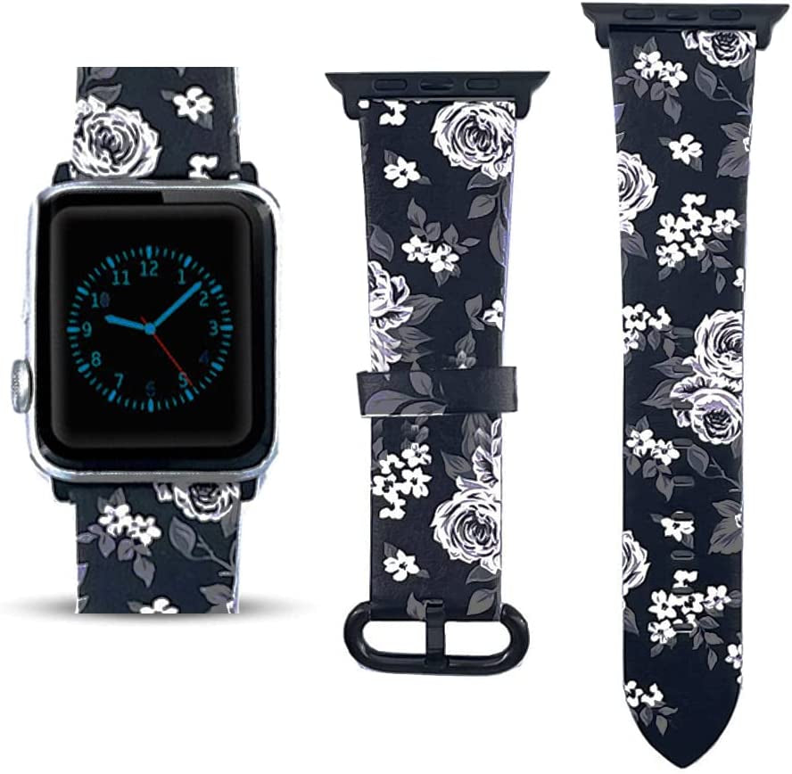 White Marble Replacement Band Compatible for Iwatch 42Mm/44Mm Pastel Bay Wrist Band PU Leather Strap Compatible for Apple Watch Smartwatch Series 8 7 6 5 4 3 2 1 SE Version  Pastel Bay Grey Flower 38mm/40mm 