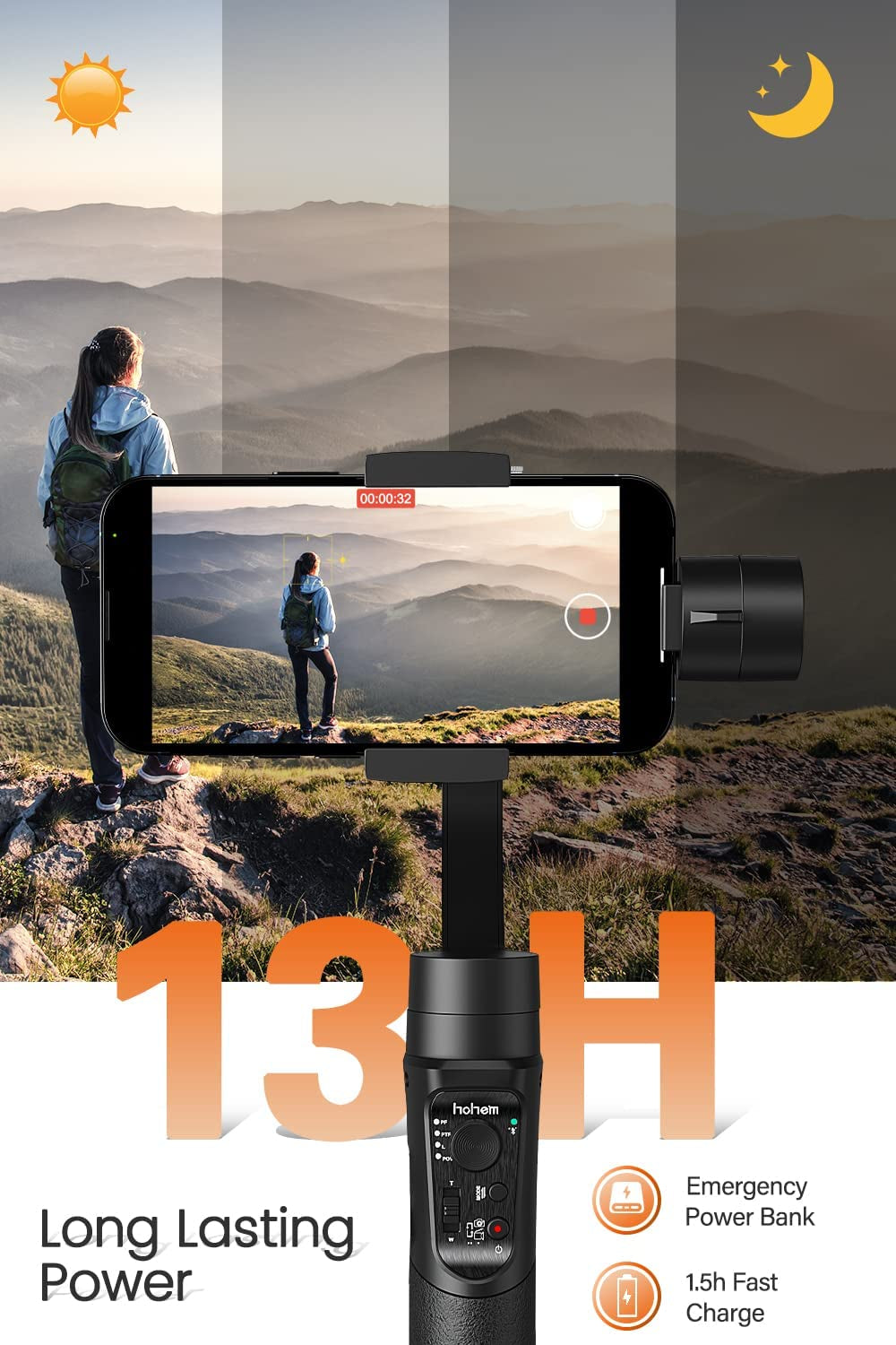 Gimbal Stabilizer for Smartphone, 3-Axis Phone Gimbal for Android and Iphone 14,13,12 PRO, Stabilizer for Video Recording with Face/Object Tracking, 600 °Auto Rotation - Hohem Isteady Mobile Plus  Hohem Technology Co.   