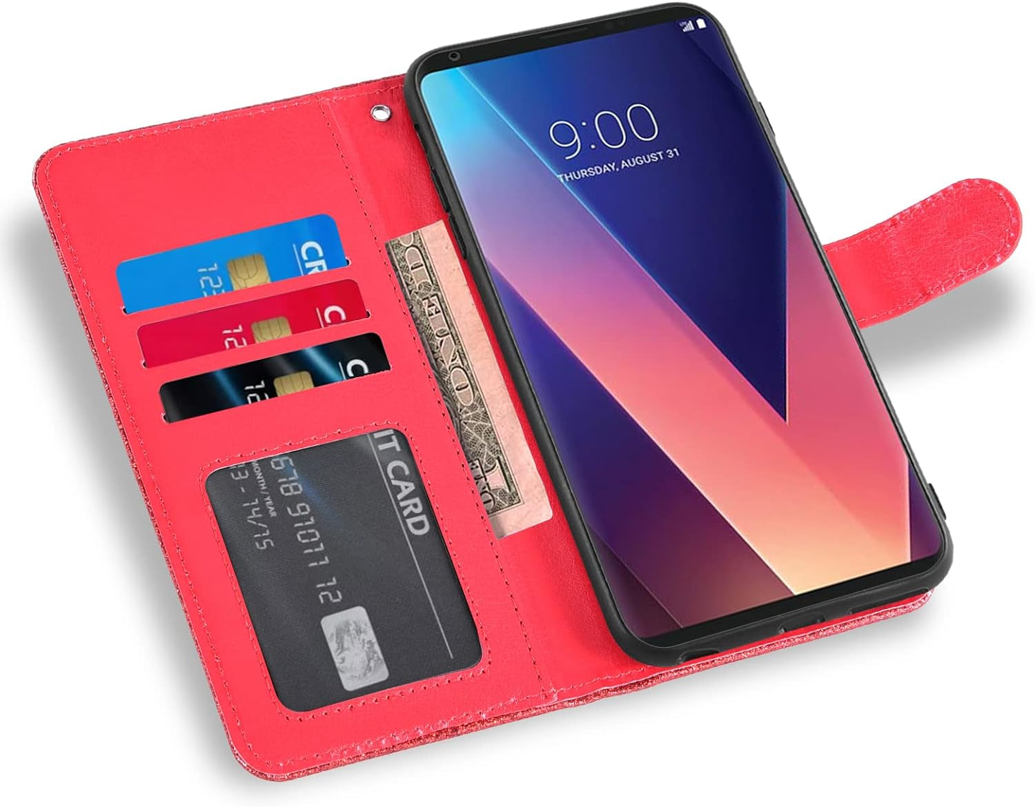 Asuwish Phone Case for LG V35 Thinq V30 plus with Tempered Glass Screen Protector and Glitter Wallet Cover Card Holder Slot Stand Flip LGV30 LGV35 LG30 LG35 V 30 35 V30+ 30+ V30S H931 Women Men Red  Asuwish   