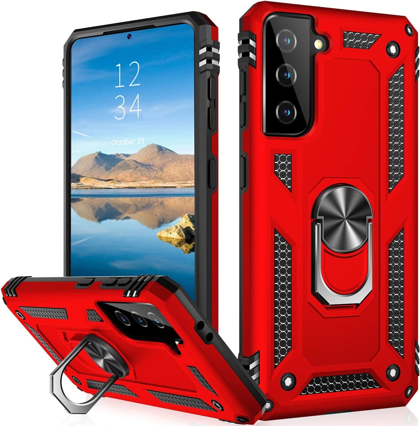 IKAZZ Galaxy S21 plus Case,Samsung S21 plus Cover Military Grade Shockproof Heavy Duty Protective Phone Case Pass 16Ft Drop Test with Magnetic Kickstand for Samsung Galaxy S21 plus Gold  IKAZZ Red Galaxy S21 Plus (Medium 6.7") 