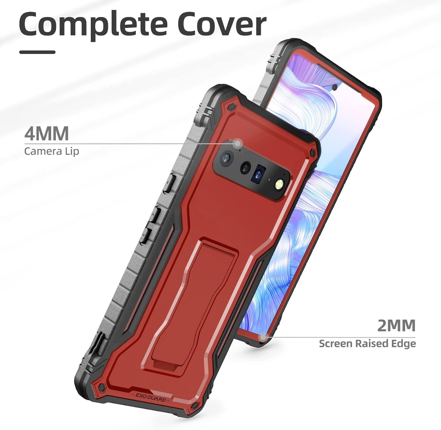 Exoguard for Google Pixel 6 Pro Case, Rubber Shockproof Heavy Duty Phone Case Built-In Kickstand, No Screen Protector (Red)  ExoGuard   