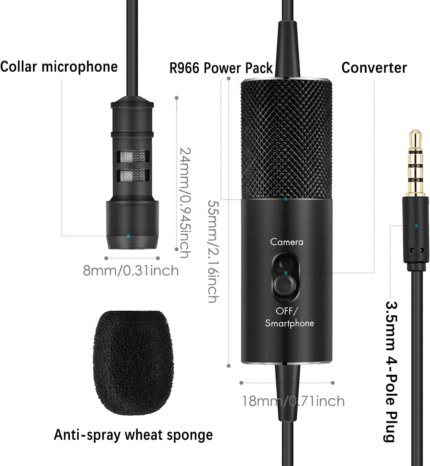 IUKUS Lavalier Microphone, Professional Clip-On Lapel Mic Omnidirectional Condenser Lavalier Microphone with 6M/19FT Cord for Camera/Smartphone  IUKUS   