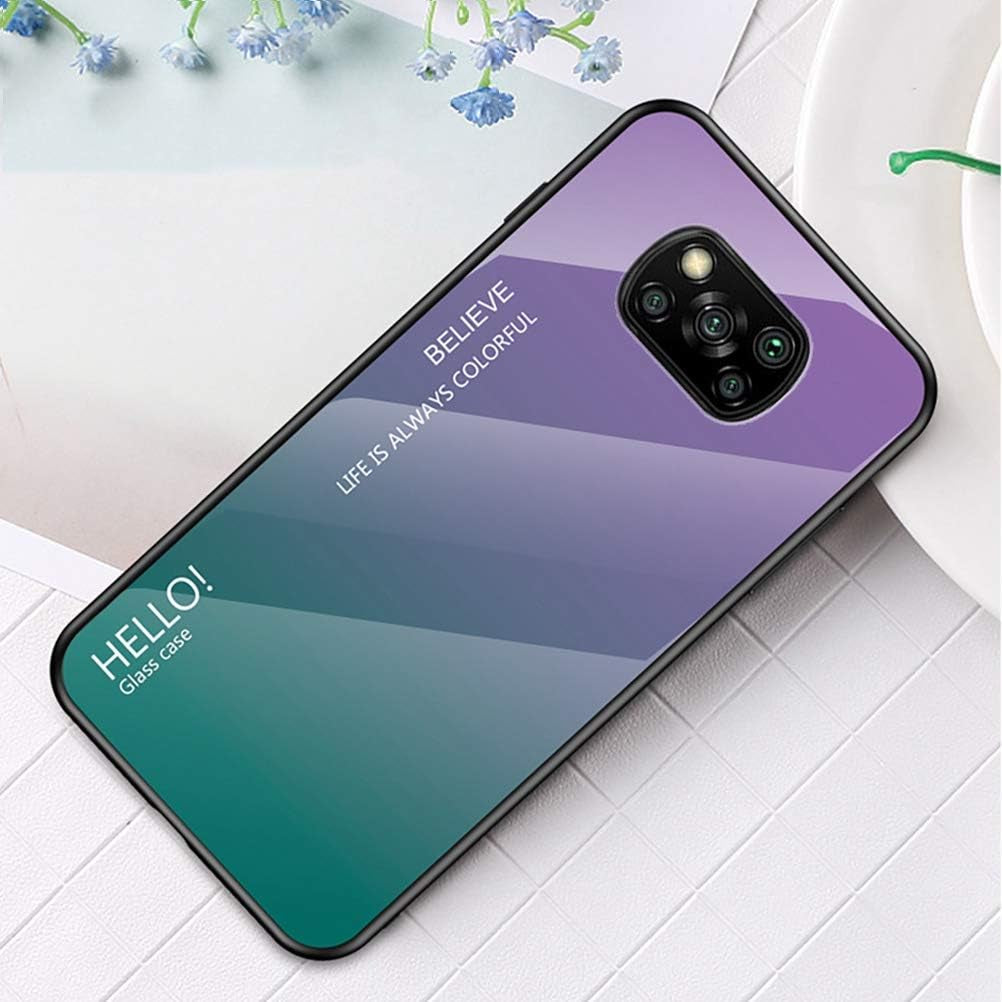 Hicaseer Xiaomi Poco X3 Case,Anti Scratch Gradient Glass Case Back Cover Soft TPU Silicone Shockproof Case for Xiaomi Poco X3 -Purple  Hicaseer   