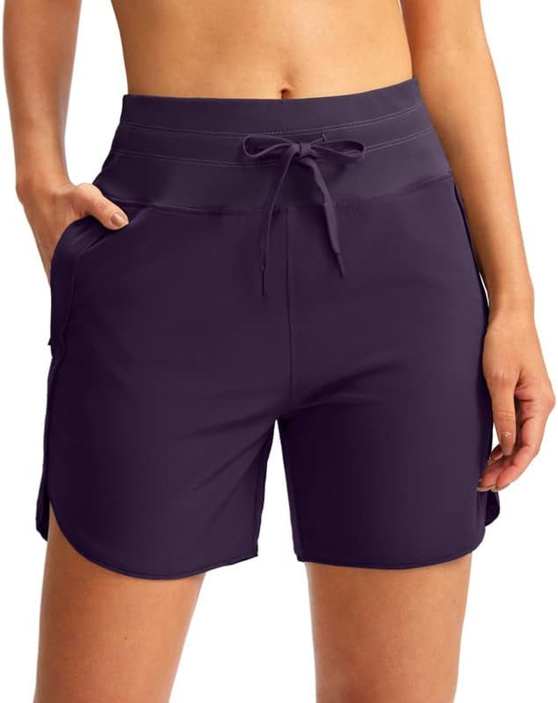 YYV Women'S 5" Running Athletic Shorts High Waisted Lightweight Workout Shorts for Women with Zipper Pockets  YYV Dark Purple XX-Large 