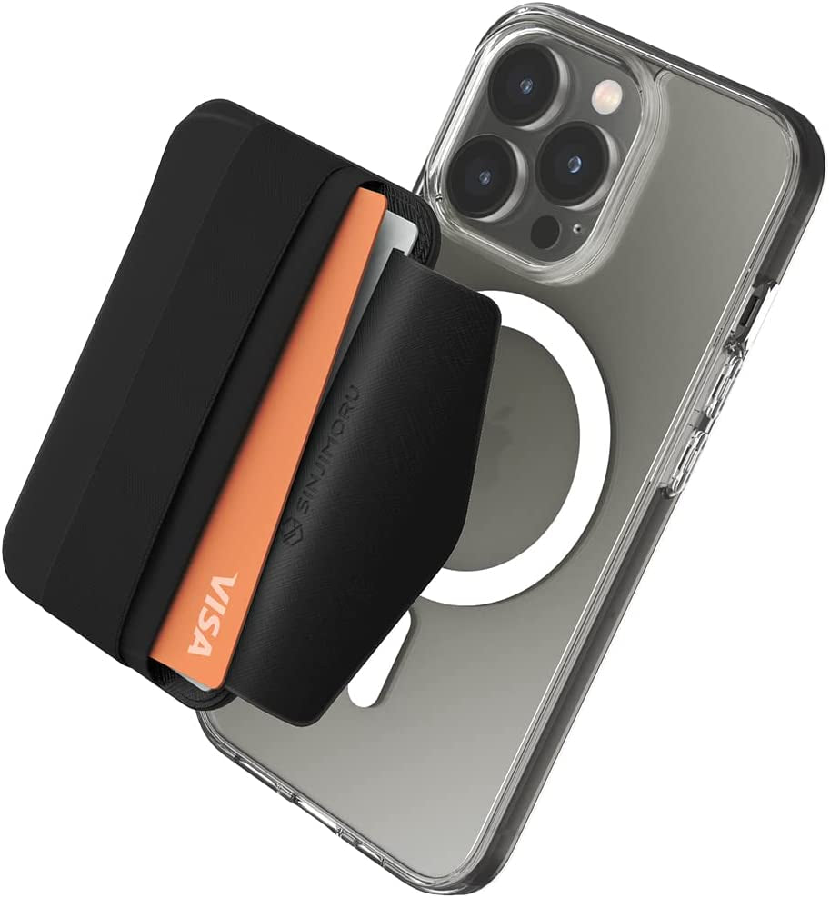 Sinjimoru Phone Grip Credit Card Holder with Flap, Secure Stick-On Wallet as Phone Finger Strap Adhesive ID Card Case for Iphone Case. Sinji Pouch B-Flap Black.  Sinjimoru Co.Ltd M-Band Black Wallet for MagSafe 