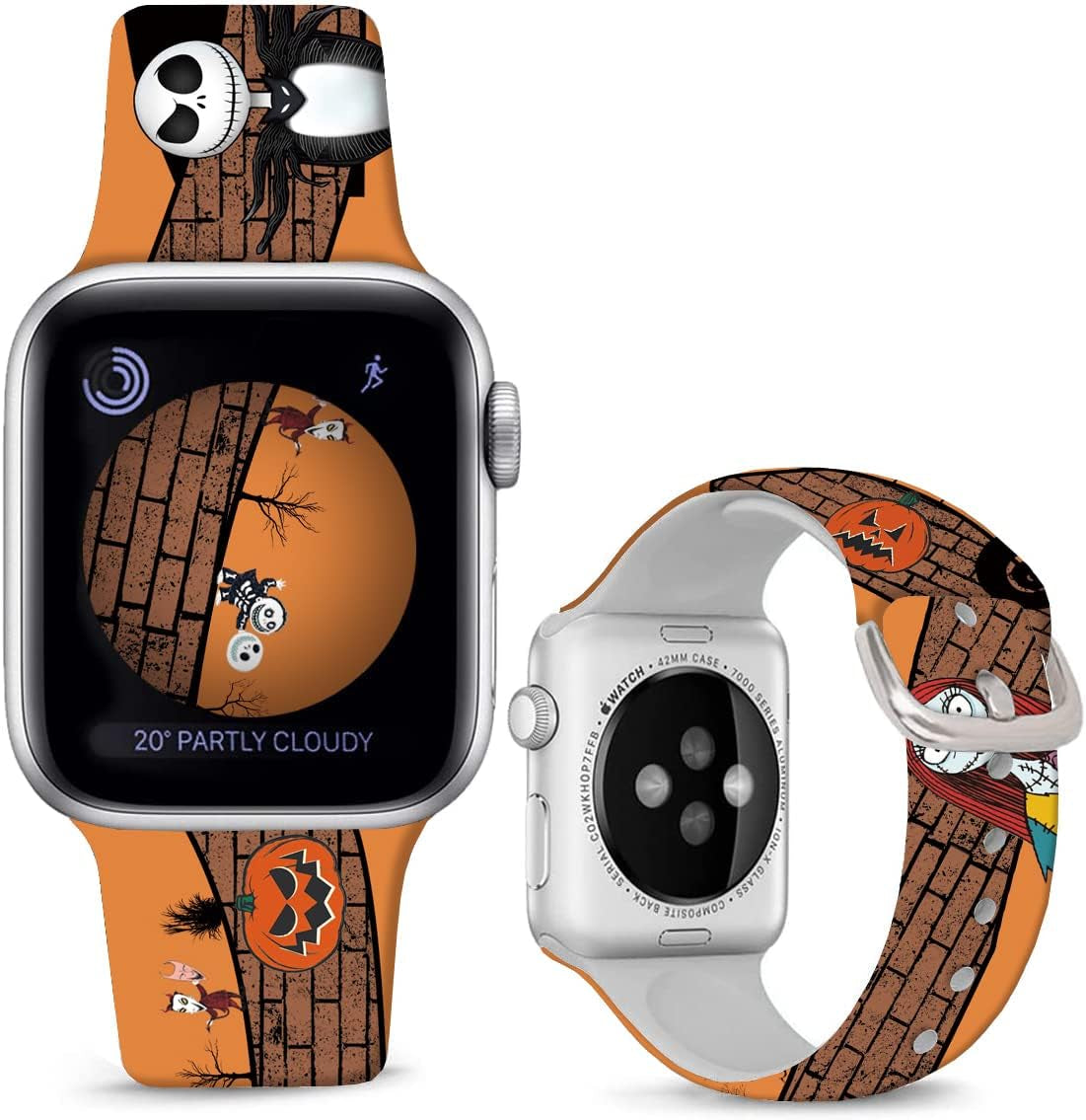Sjiangqiao Compatible with Apple Watch Bands Stitch 42Mm 44Mm 45Mm/Ultra 49Mm Cute Cartoon Band Lovely Style Replacement Strap Soft Silicone Chic Cartoon Design Pattern Sports Bands for Iwatch Series SE 8 7 6 5 4 3 2 1 Men Women(Pink)  Sjiangqiao Brown-Halloween Jack&Sally 41/40/38mm 