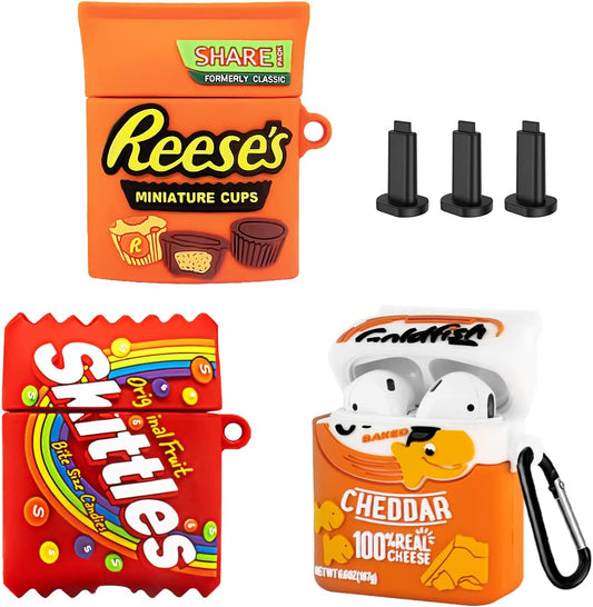 3PACK Cute Cover for Airpod Case 2Nd Generation, Funny Goldfish+Rainbow Candy+Chocolate Food Protective Cases, Kawaii Cartoon Soft Silicone Design for Apple Air Pod 2/1 Women Girls Boys with Keychain  TOLUOHU   