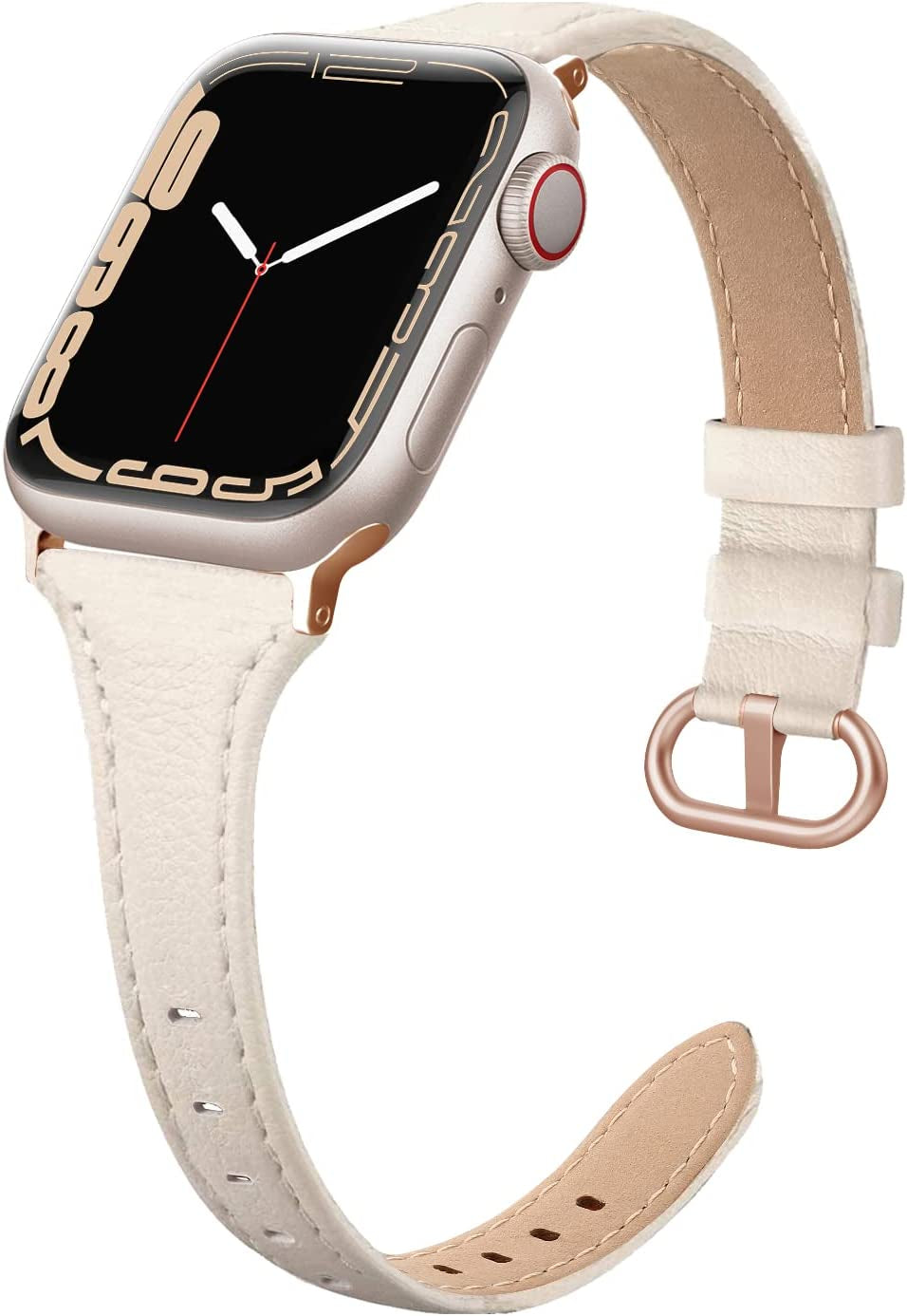 SWEES Leather Band Compatible for Apple Watch 38Mm 40Mm 41Mm, Slim Thin Dressy Elegant Genuine Leather Strap Compatible for Iwatch Series 8, 7, 6, 5, 4, 3, 2, 1, SE, Sport & Edition Women, Brown  SWEES Ivory White 42mm 44mm 45mm 
