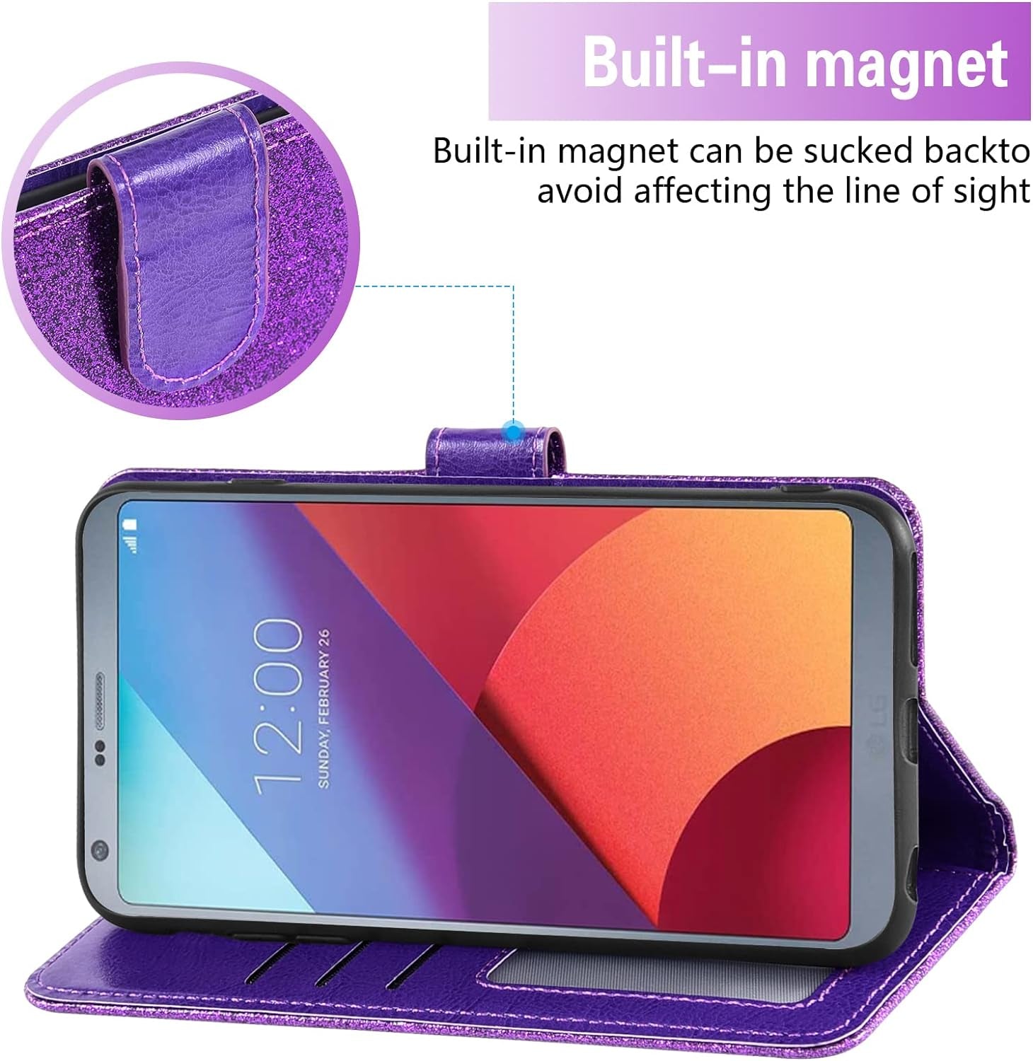 Asuwish Phone Case for LG G6 with Tempered Glass Screen Protector and Glitter Wallet Cover Card Holder Slot Stand Kickstand Cell Flip LGG6 Thinq LG6 Thin Q G 6 plus G6+ 6G VS988 H872 Women Men Purple  Asuwish   