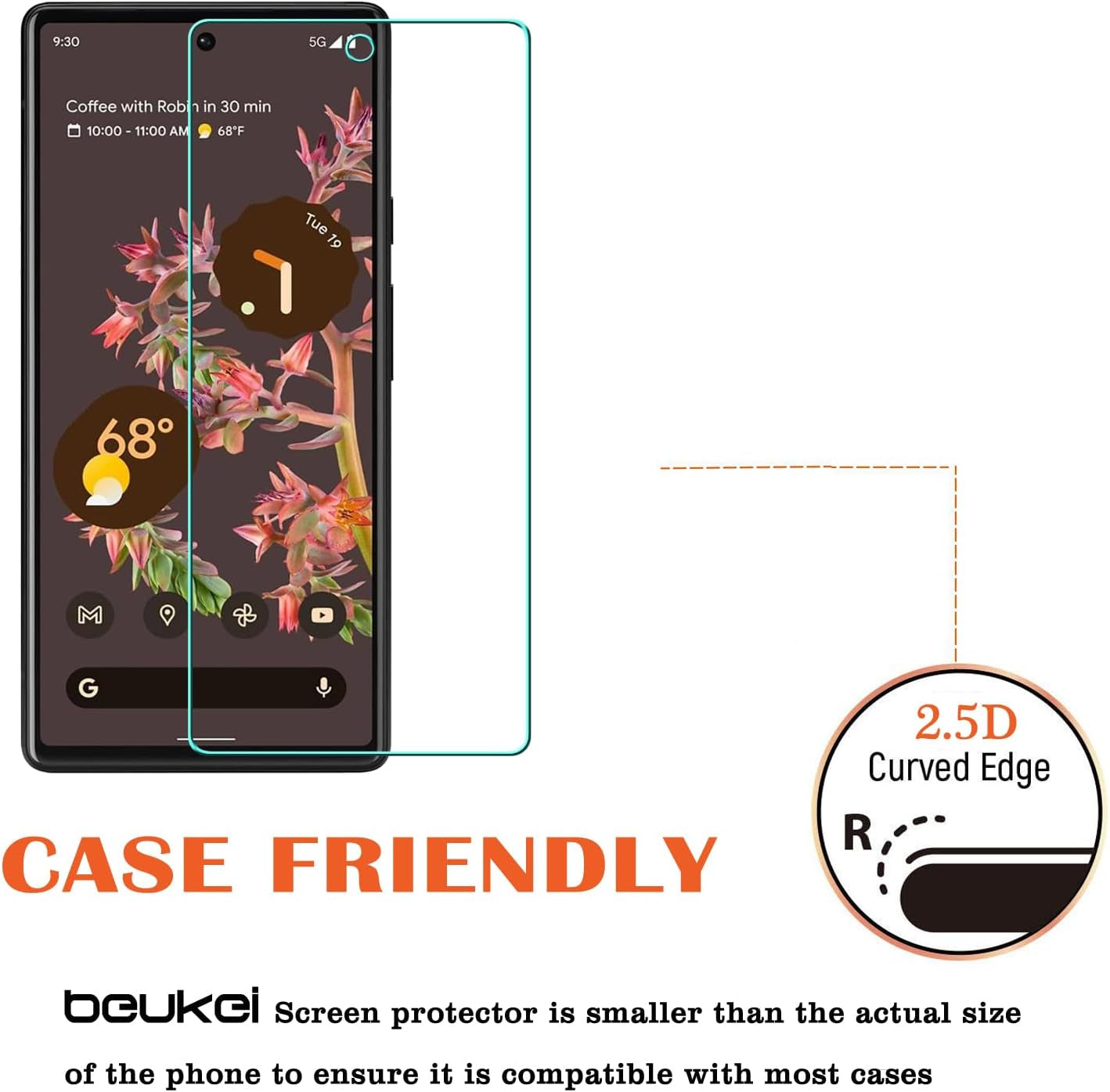 Beukei (4 Pack) Compatible for Google Pixel 6 5G / Google Pixel 6 Screen Protector Tempered Glass, Touch Sensitive,Case Friendly, 9H Hardness  Beukei   