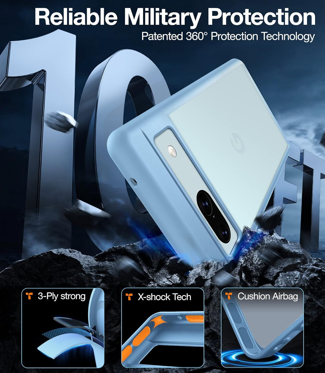 TORRAS Shockproof Designed for Google Pixel 7A Case, [Military Grade Drop Tested] Translucent Slim Protective Matte Hard Back & Soft Edge Cover Phone Case for Google 7A Case 5G, Light Blue  TORRAS   