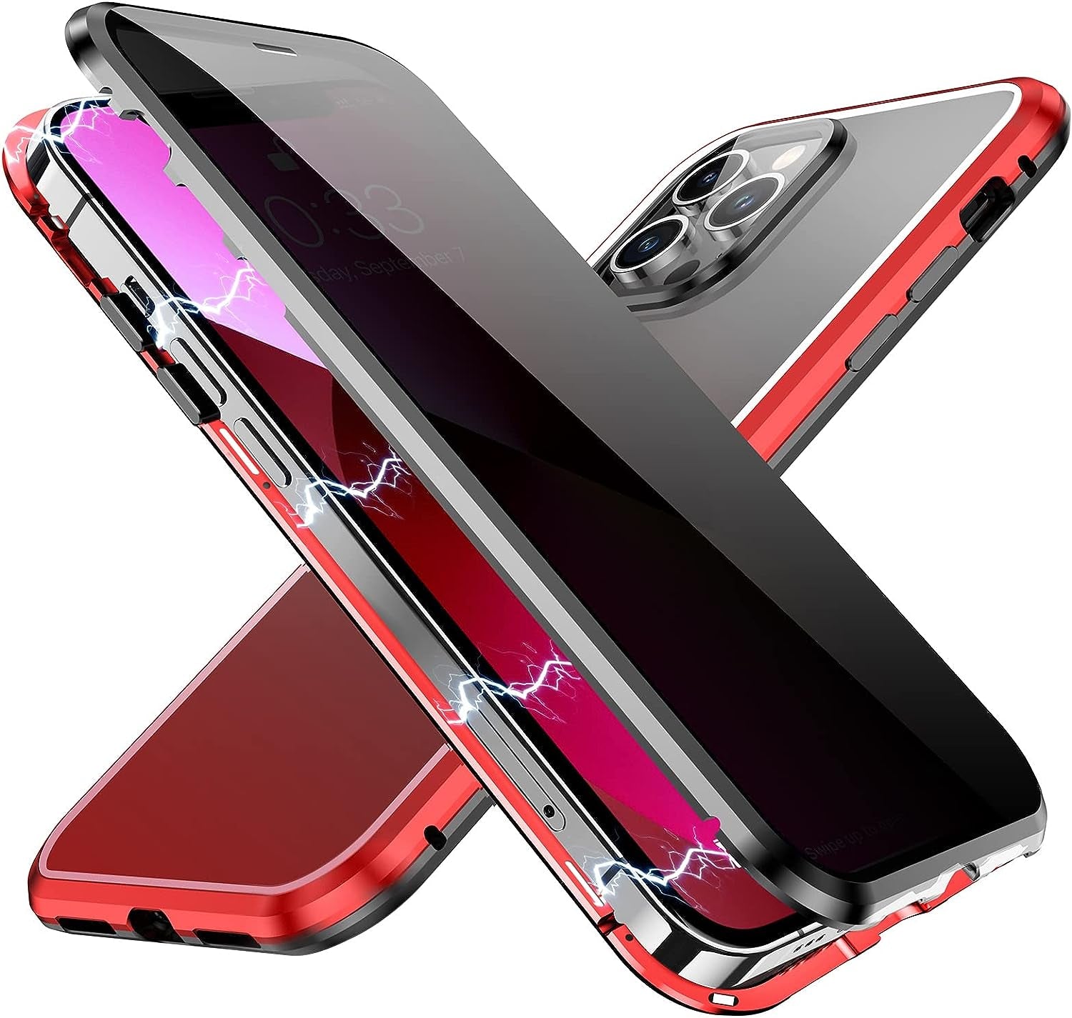 YUNQE Privacy Magnetic Case for Iphone 12 Pro Max, Double Sided Magnet Adsorption Cover with Anti-Peep Screen Protector and Camera Lens Full Body Protective for Iphone 12 Pro Max, Red  YUNQE   