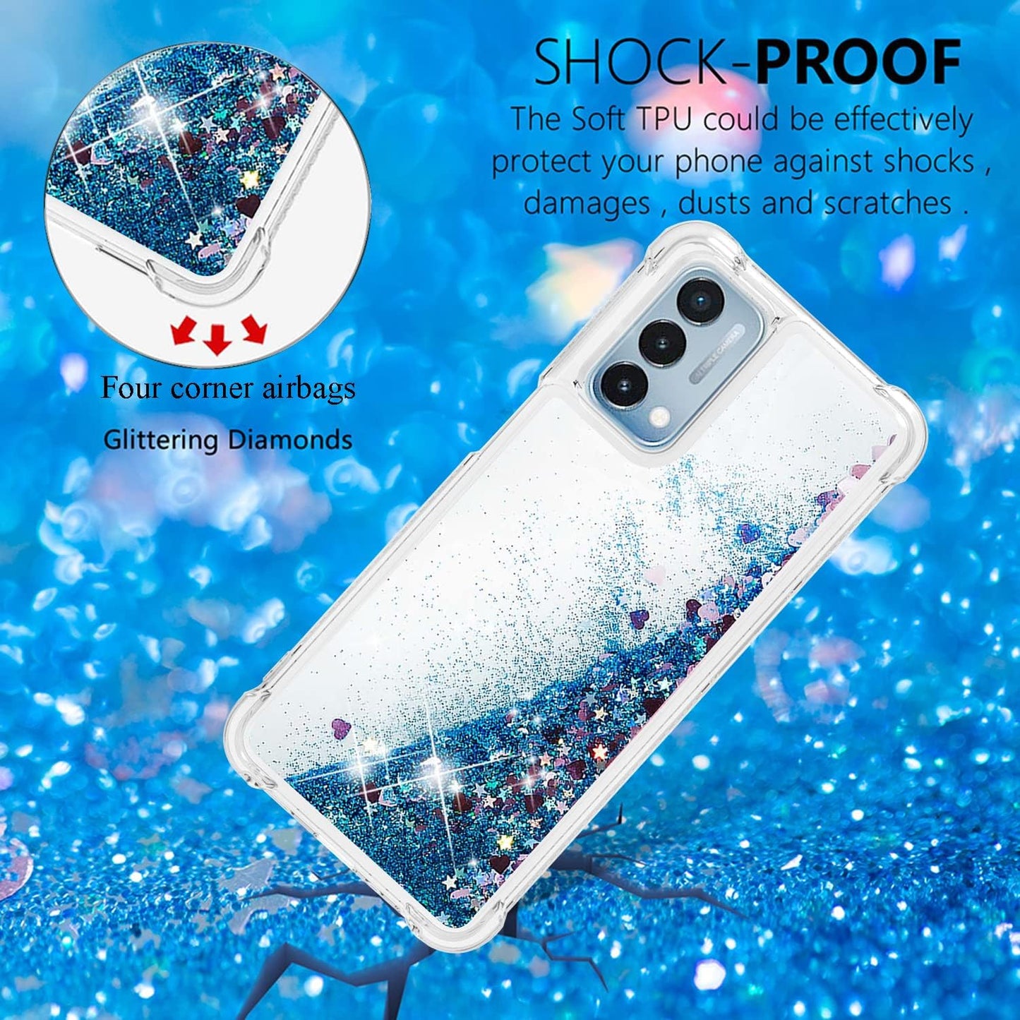 Yarxiawin Comepatible with Oneplus Nord N200 5G Case Glitter Sparkle Gold, Luxury Oneplus Nord N200 5G Phone Case Silicone Shiny Bumper Protective Case Anti-Scratch Cover (Blue)  Yarxiawin   