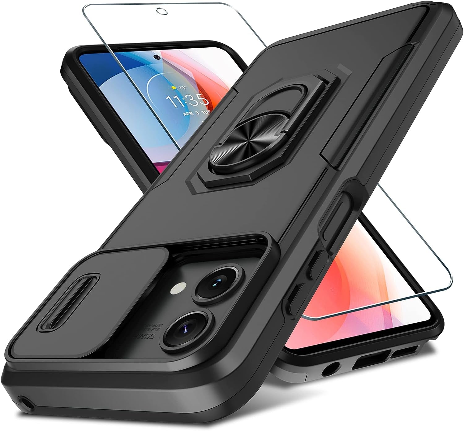 CASEJEEN for Motorola Moto G Stylus 5G 2023 Case with 1 Screen Protector[Not for 4G or 2022 Version],Slide Camera Lens Cover+Finger Ring Stable Kickstand,Shockproof Protective Phone Cover,Red  CASEJEEN Black Only For Moto G Stylus 5G 2023(Model:Xt2315) 