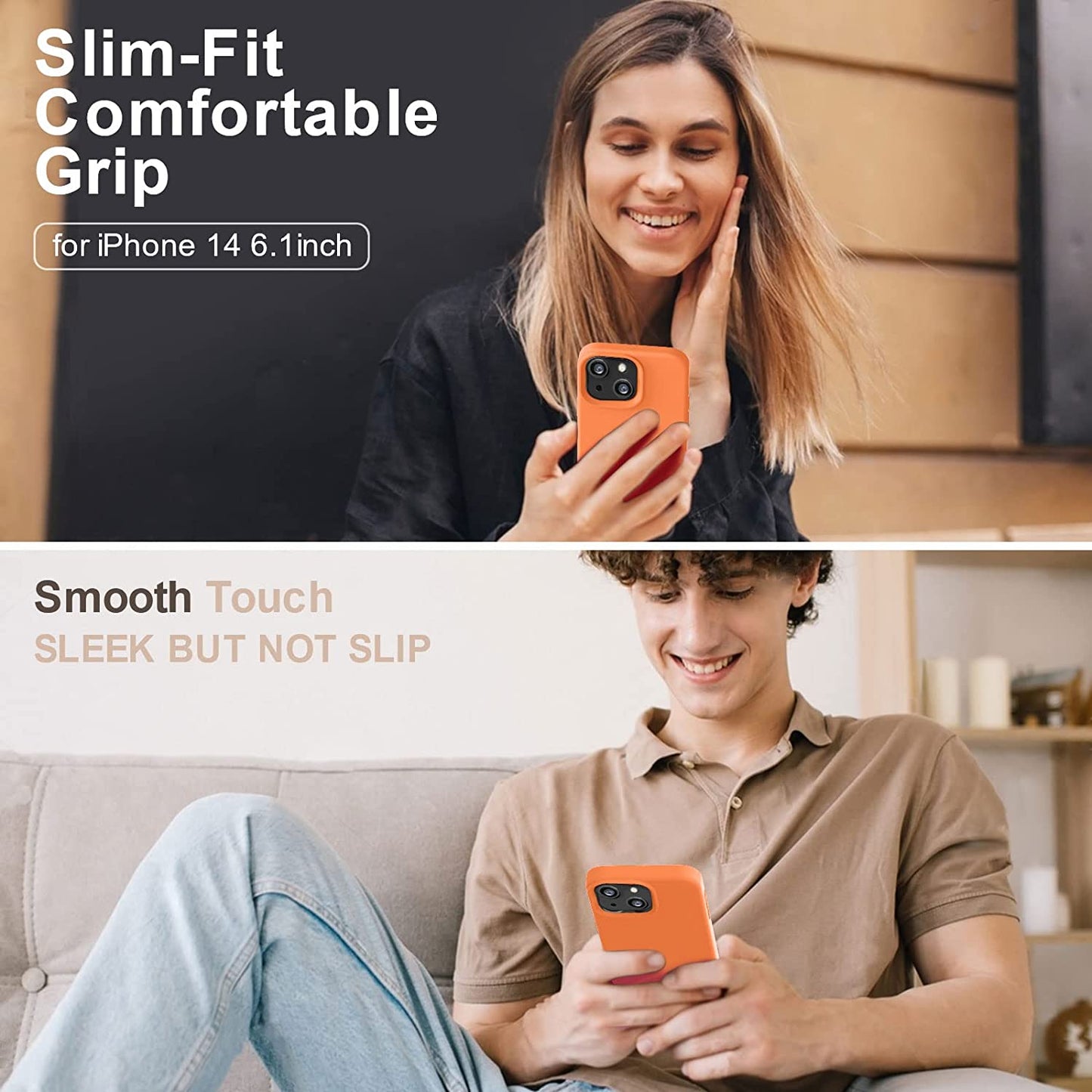 Vooii Compatible with Iphone 14 Case,[Silky Touch Premium Liquid Silicone] [Soft Anti-Scratch Microfiber Lining], Ultra Slim Shockproof Protective Case for Iphone 14 - Bright Orange  Vooii   