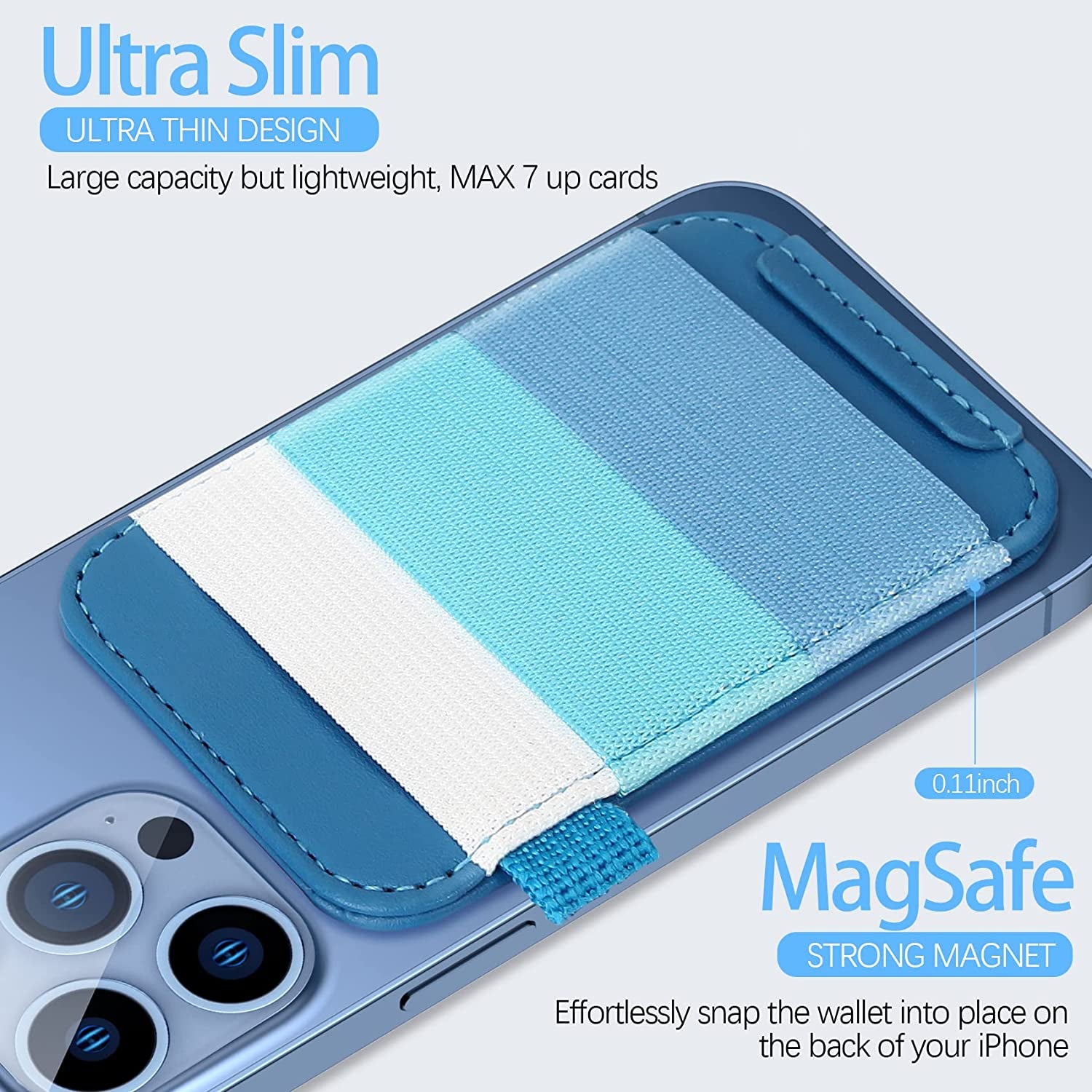 Magnetic Card Wallet Holder for Apple Magsafe, Magsafe Wallet for Iphone 14 Iphone 13 Iphone 12 Magsafe Leather Wallet, Magnetic Card Holder for Back of Iphone 14/13/ 12 Series, Fit 7 Cards, Blue  ExtreLife   