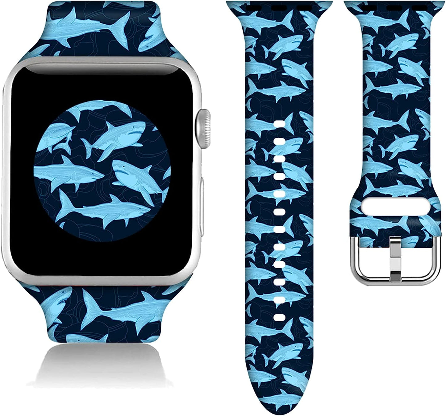 Butterfly Gifts Marble Decorations Wristband Straps for Apple Watch Band 38Mm/40Mm/41Mm/42Mm/44Mm/45Mm Soft Silicone Animal Watch Band Strap for Apple Smart Watch Series 7 6 5 4 3 2 1 SE.  DGDGDG Shark Ocean Sea Fish 42mm/44mm/45mm 