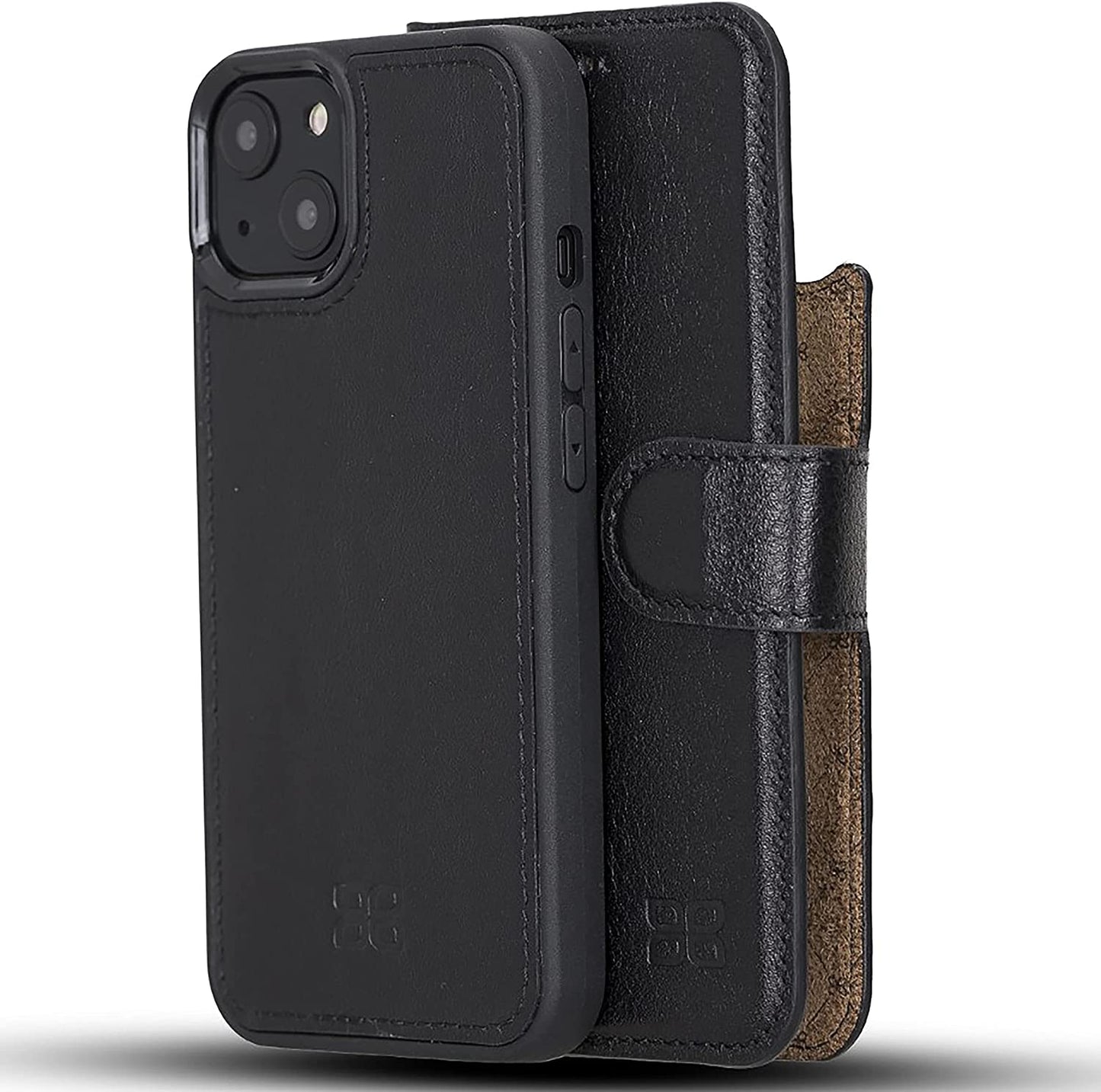 BOULETTA Leather Wallet Case for Iphone 13 Mini (5.4'') - Magsafe Flip Folio Cases Magnetic Detachable RFID Phone Cover with 3 Card Slots  Bouletta Black  