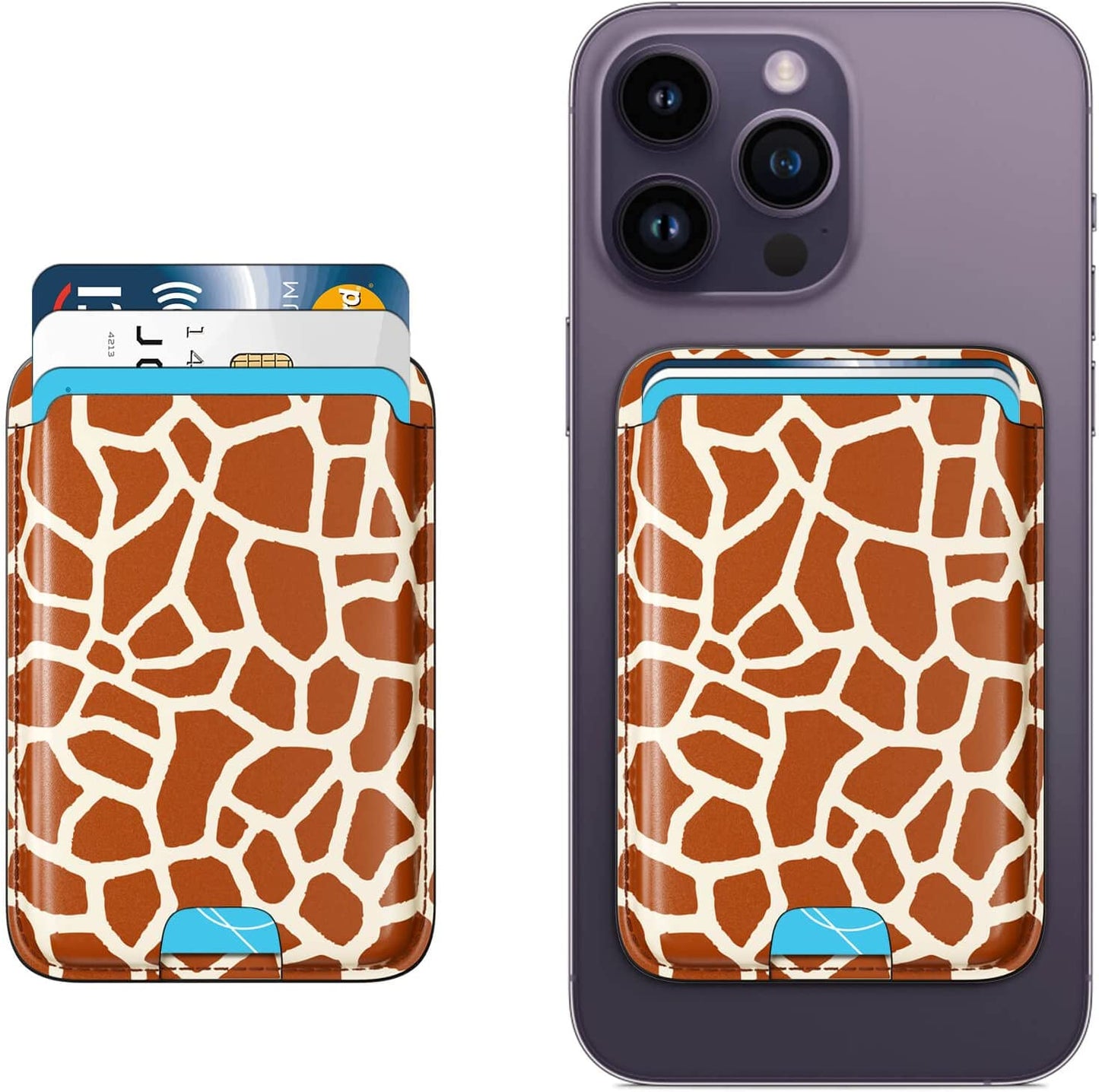 Magnetic Wallet Card Holder with Magsafe Compatible for Iphone 14/14 Plus/14 Pro/14 Pro Max, Iphone 13 Pro Max/13 Pro/13/13 Mini, Iphone 12/12 Pro/12 Pro Max, RFID Card Holder Wallet, Deep Purple  Doter Giraffe  