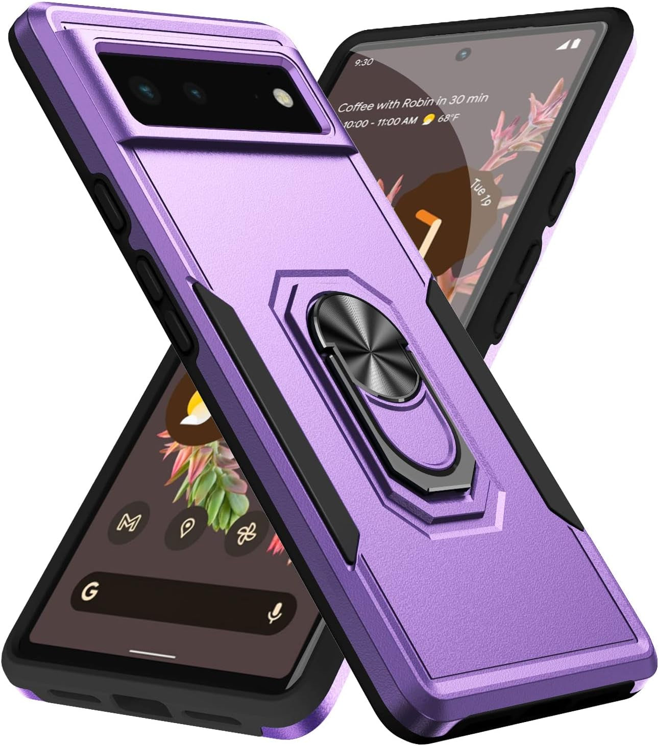 Case for Pixel 6 Pro，Google 6 Pro Case Protector with Car Mount Kickstand Metal Ring - Shock-Absorption Bumper Cover for Google Pixel 6 Pro Case Anti-Scratch (Purple)  Anzruosu Purple Google Pixel 6 6.4" 