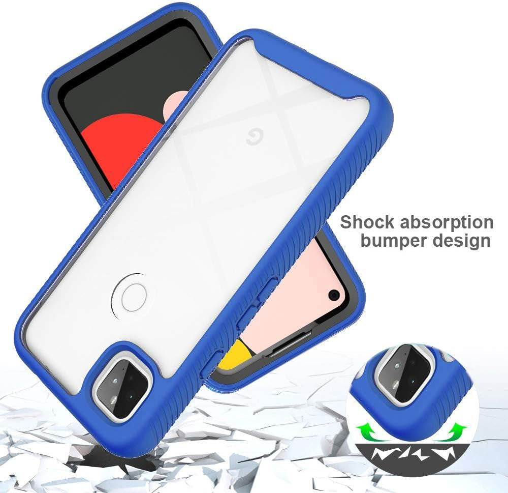 Google Pixel 4A 5G Case, [Not Fit Pixel 4A/Pixel 4] with [Tempered Glass Screen Protector Included], Circlemalls Transparent Back 12 Feet Shockproof Durable Hybrid Drop Protection Armor Cover- Blue  Circlemalls   