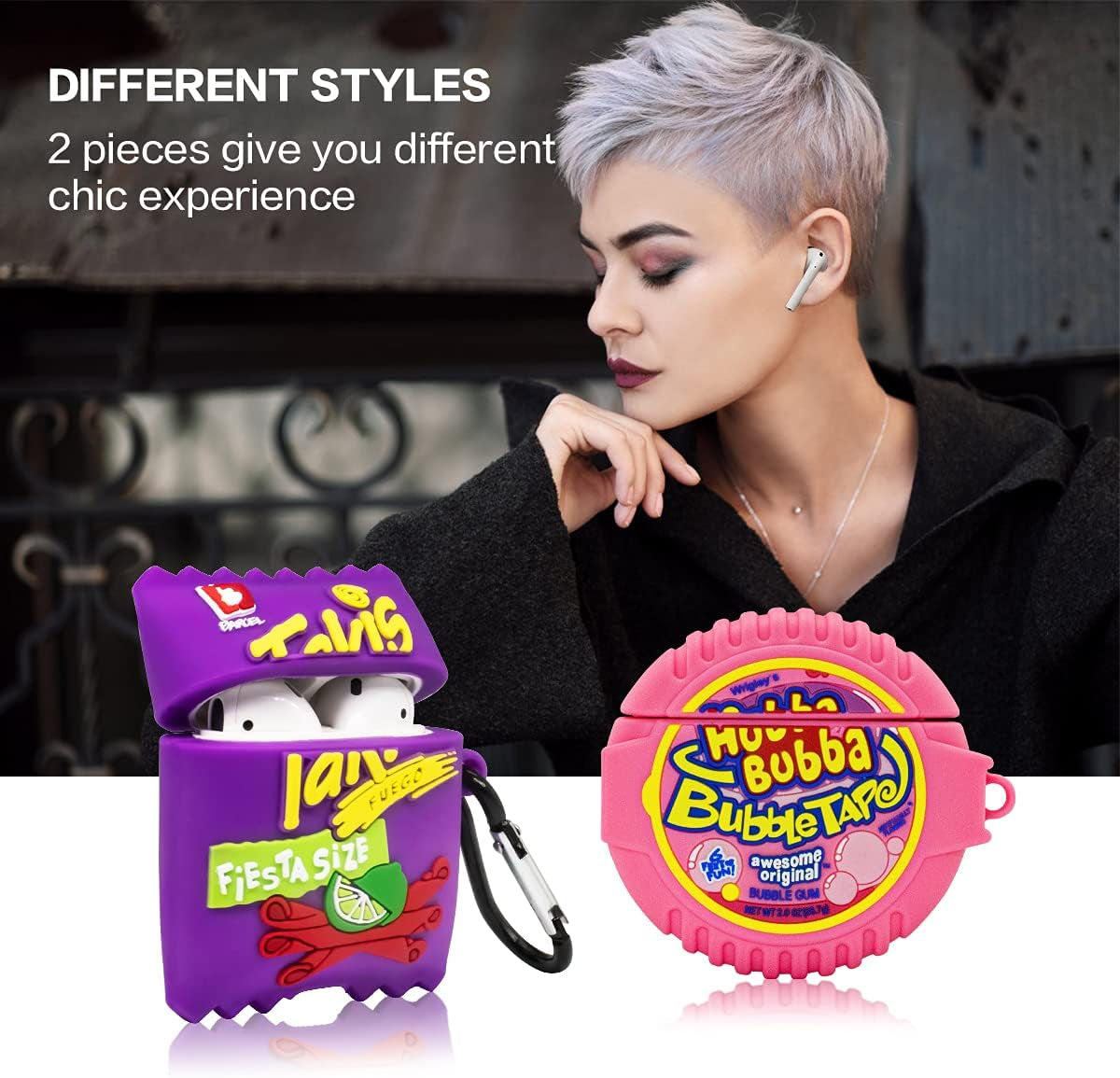 [2Pack] Airpods 2&1 Case, Soft Silicone Takis Potato Chips+Bubba Candy Case, 3D Cute Funny Fun Cartoon Kawaii Food Fashion Airpod Cover with Keychain, Airpod Skin Accessories for Kids Teens Boys Girls  Alquar   
