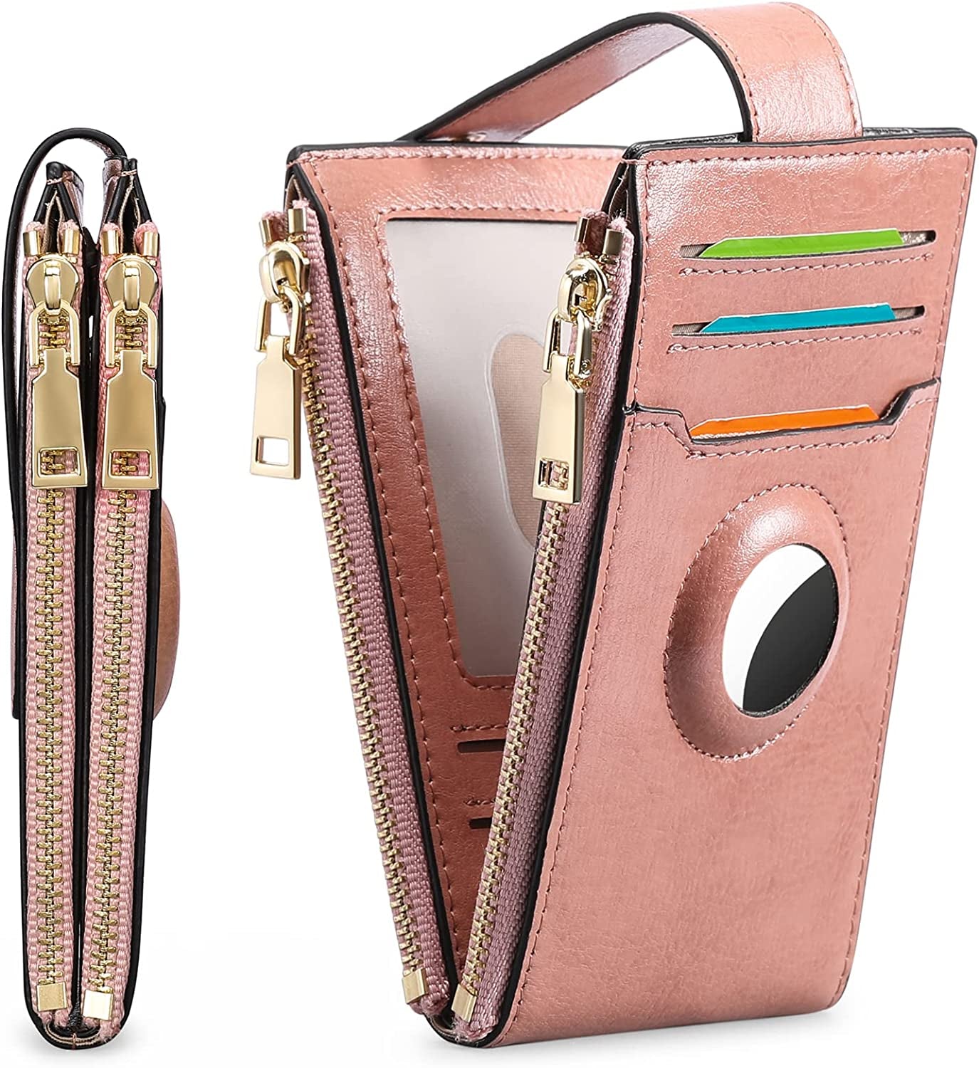 FALAN MULE Womens Airtag Wallet Genuine Leahter Bifold Credit Card Holder with Built-In Integrated Case for Airtag  FALAN MULE AD-Pink  