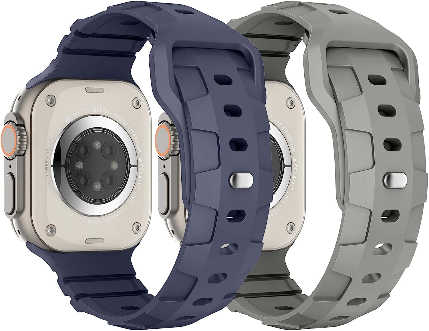 Sport Bands Compatible with Apple Watch Ultra Band 49Mm 45Mm 44Mm 42Mm for Men, Waterproof Silicone Wristbands Replacement Strap for Iwatch Series 8 7 6 5 SE Ultra, 2 Packs  Suitisbest Blue Grey/Stone Grey 49mm/45mm/44mm/42mm 