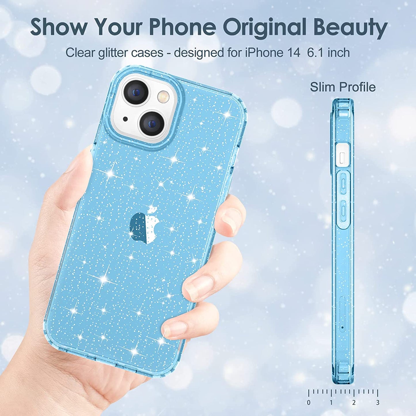Hython Case for Iphone 14 Case Glitter, Cute Sparkly Clear Glitter Shiny Bling Sparkle Cover, Anti-Scratch Soft TPU Thin Slim Fit Shockproof Protective Phone Cases for Women Girls, Blue Glitter  Hython   