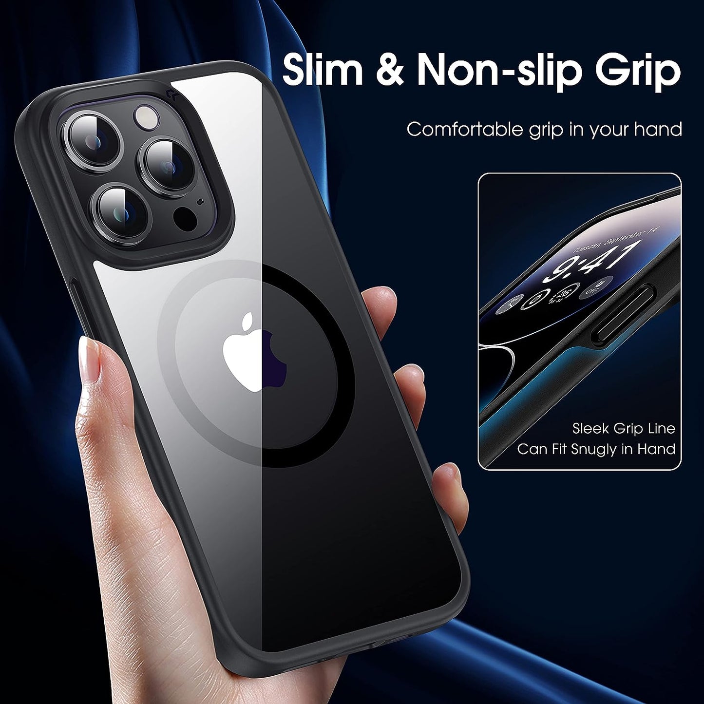 CASEKOO Strong Magnetic Clear for Iphone 14 Pro Max Case Transparent Back with Removable Magnetic Kickstand [Anti-Yellowing] [Compatible with Magsafe] Shockproof Protective Slim Cover 6.7 Inch, Black  CASEKOO   